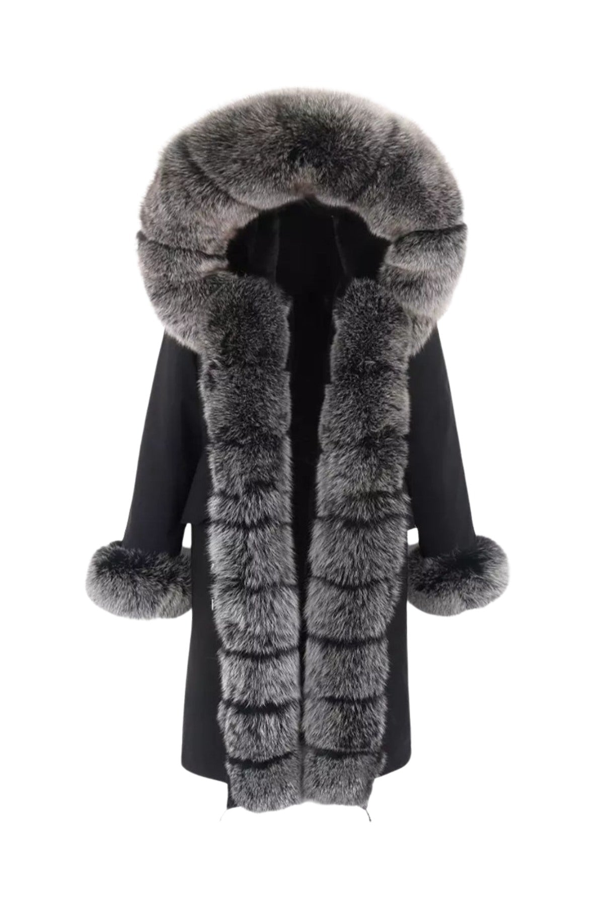 Wanan Touch-Parka Doler Nero con Pelliccia di Volpe-Donna -Grigio Scuro, Nero