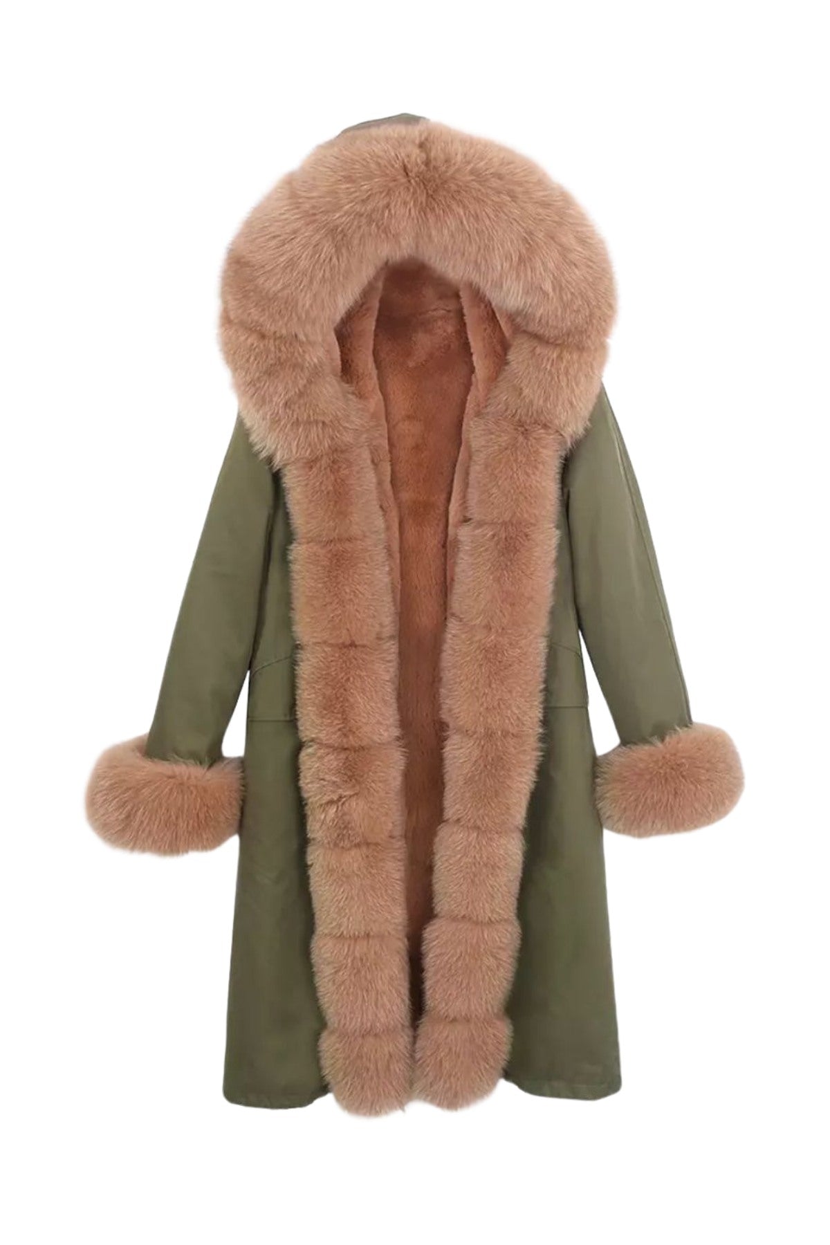 Wanan Touch-Parka Doler Verde con Pelliccia di Volpe-Donna -Verde, Marrone Chiaro