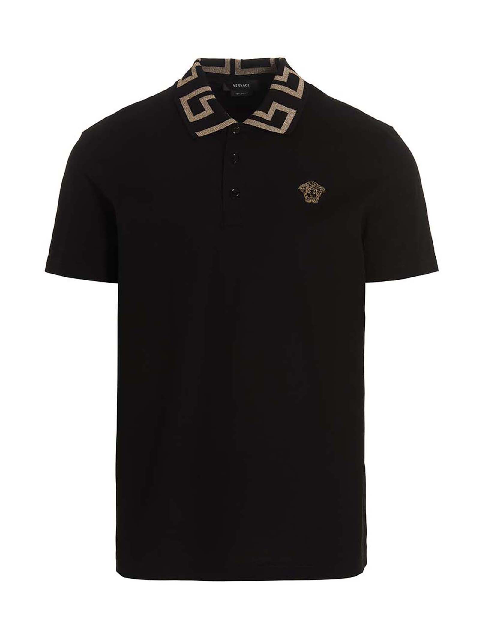 Versace-'Greca' Polo Nero-Uomo