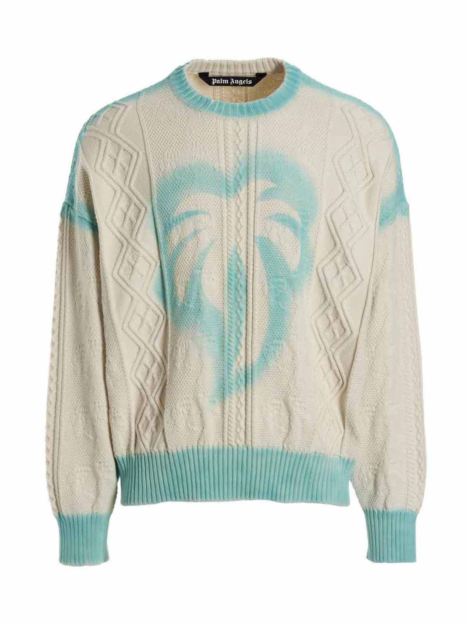 Palm Angels-'Sprayed Palm Fishermans' Maglioni Bianco-Uomo