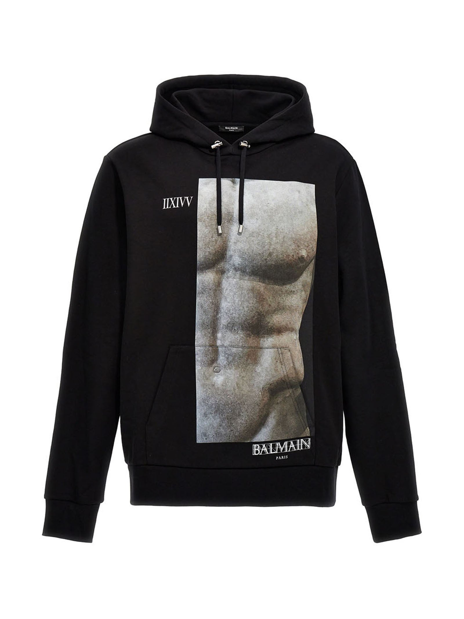 Balmain-Printed Hoodie Felpe Nero-Uomo