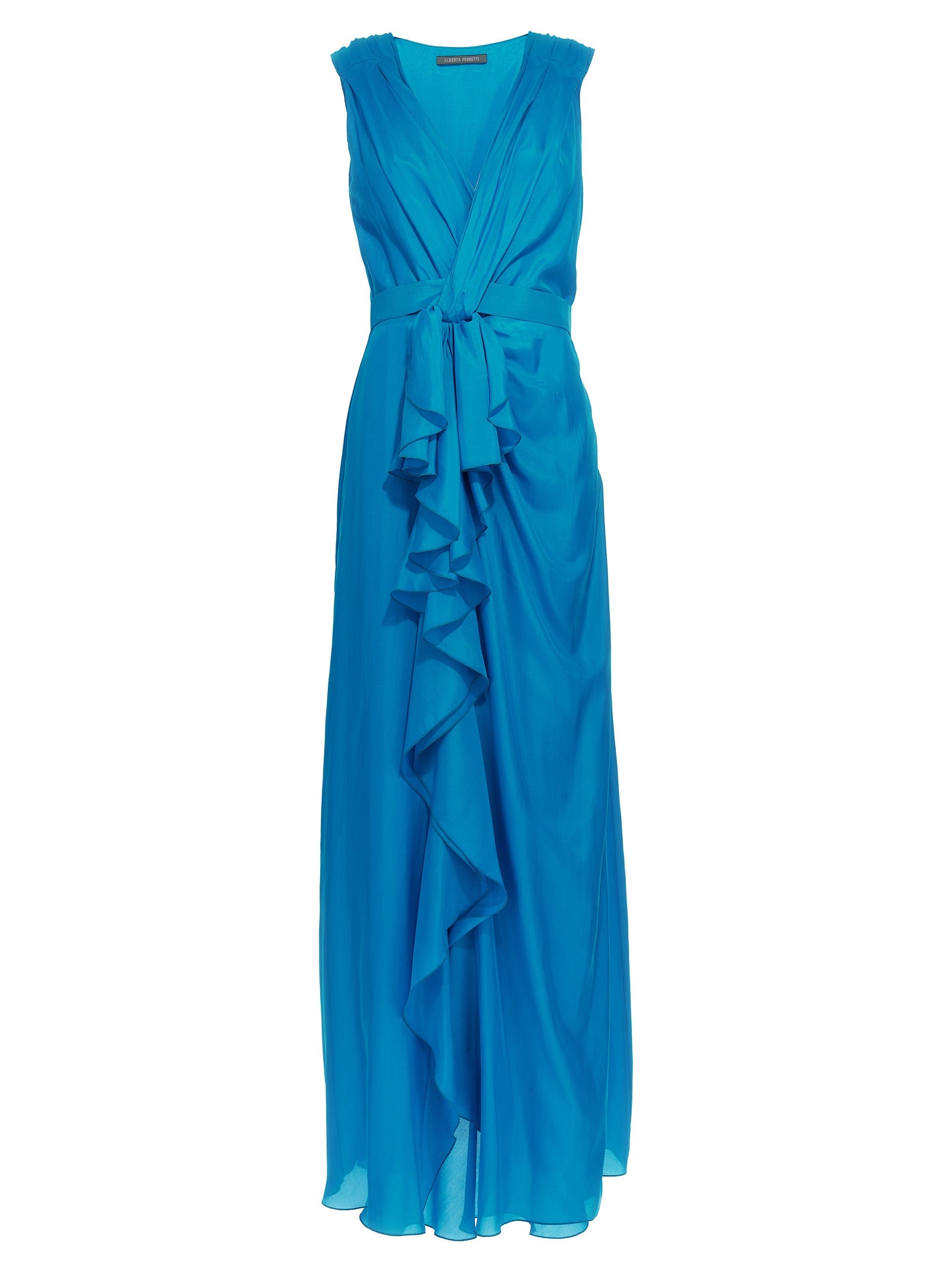 Alberta Ferretti-Long Ruffles Dress Abiti Celeste-Donna