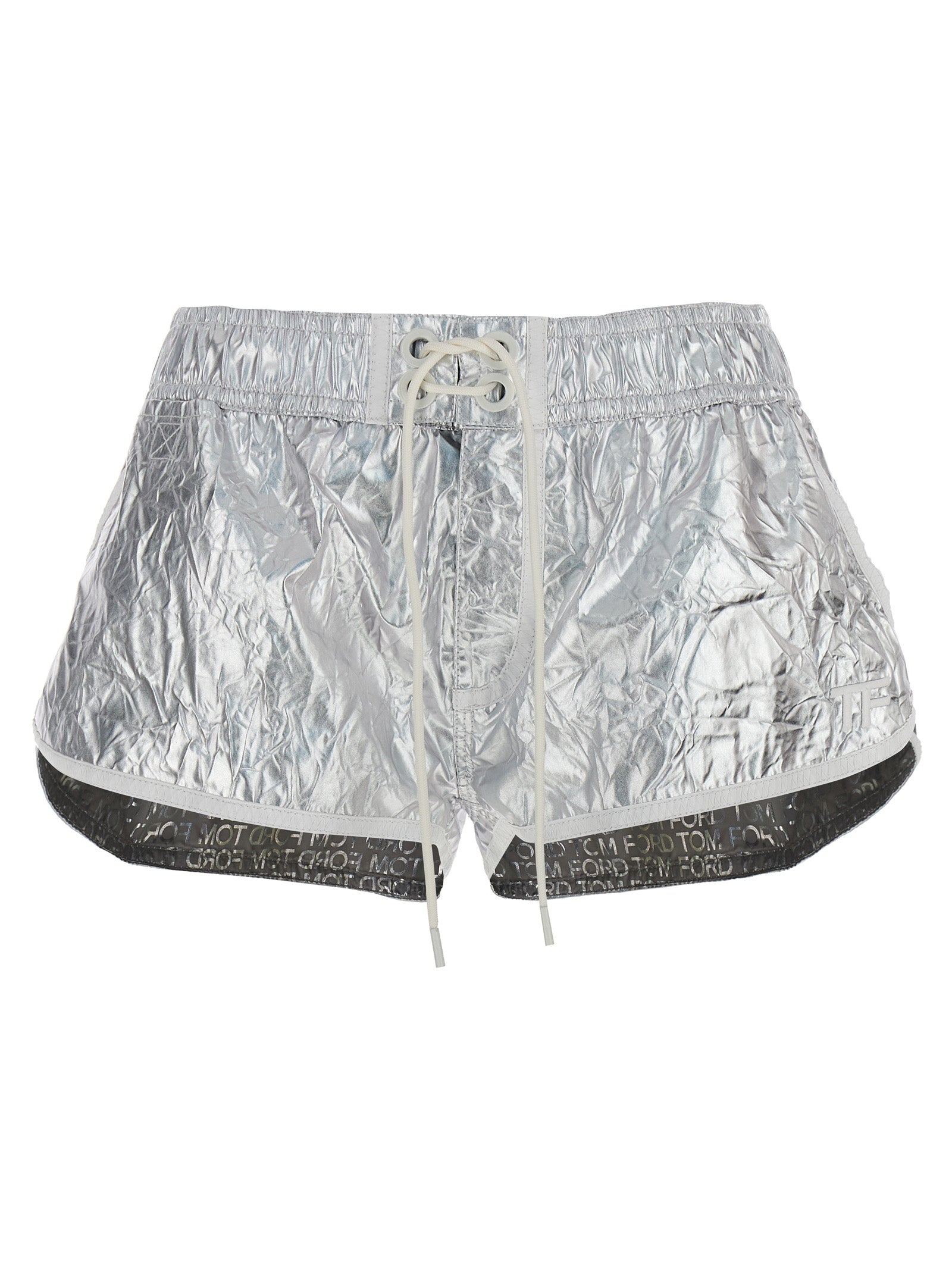 Tom Ford-Laminated Shorts Bermuda, Short Silver-Donna