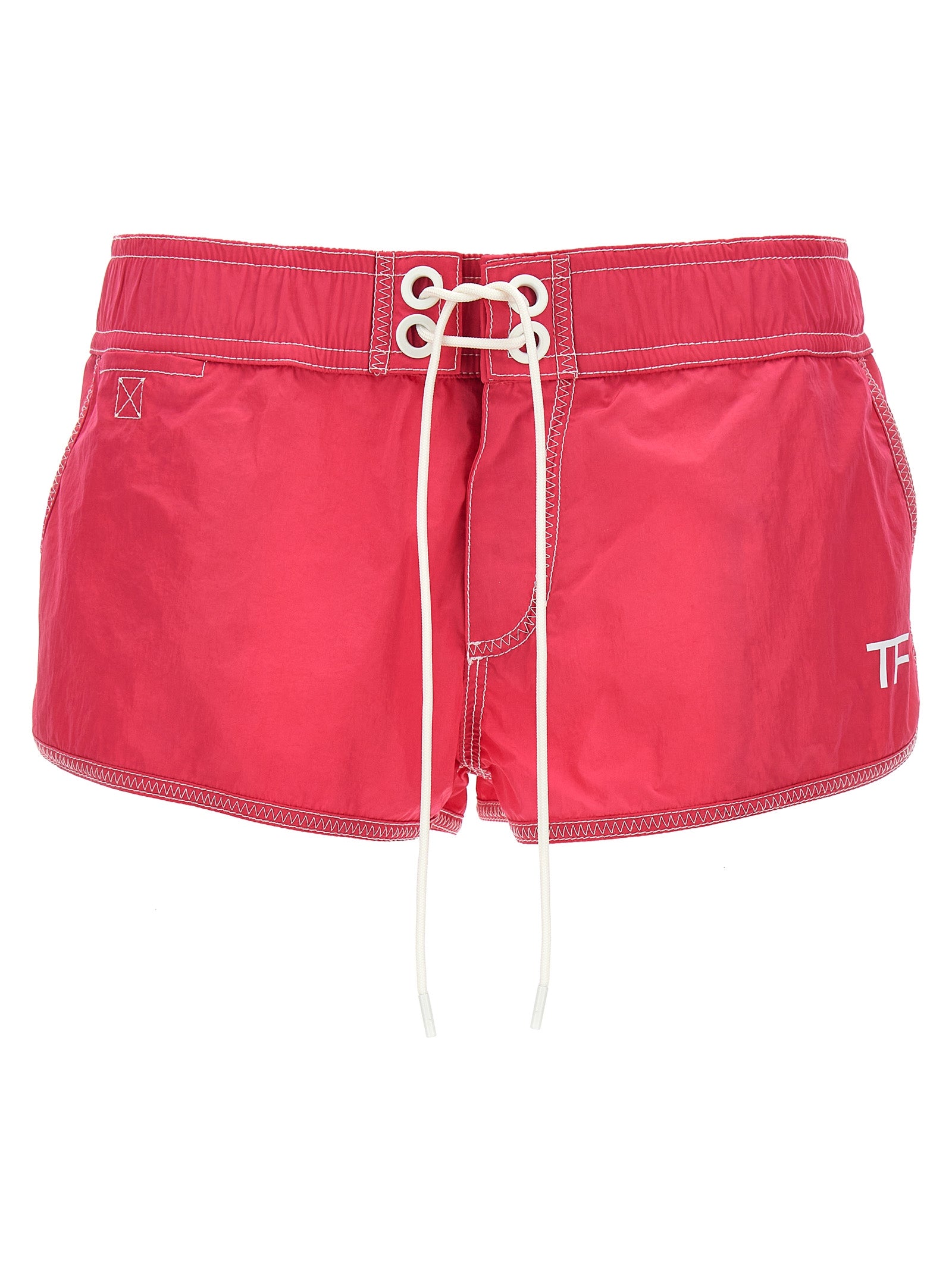 Tom Ford-Logo Nylon Shorts Bermuda, Short Fucsia-Donna