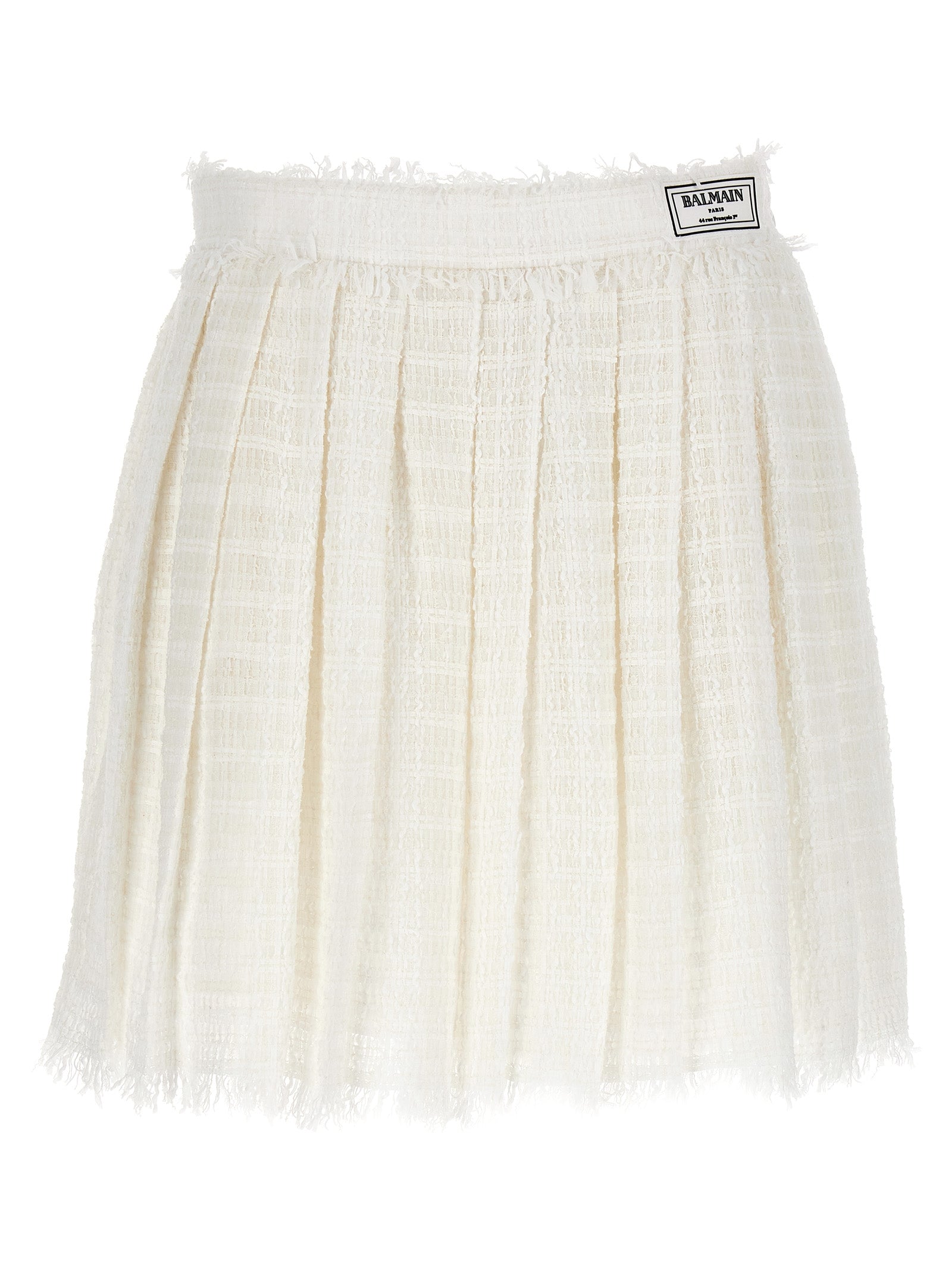 Balmain-Tweed Skater Skirt Gonne Bianco-Donna