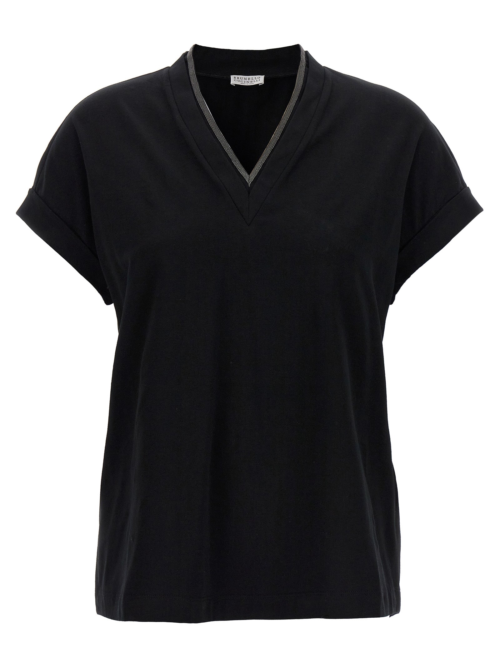 Brunello Cucinelli-Monile T Shirt Nero-Donna