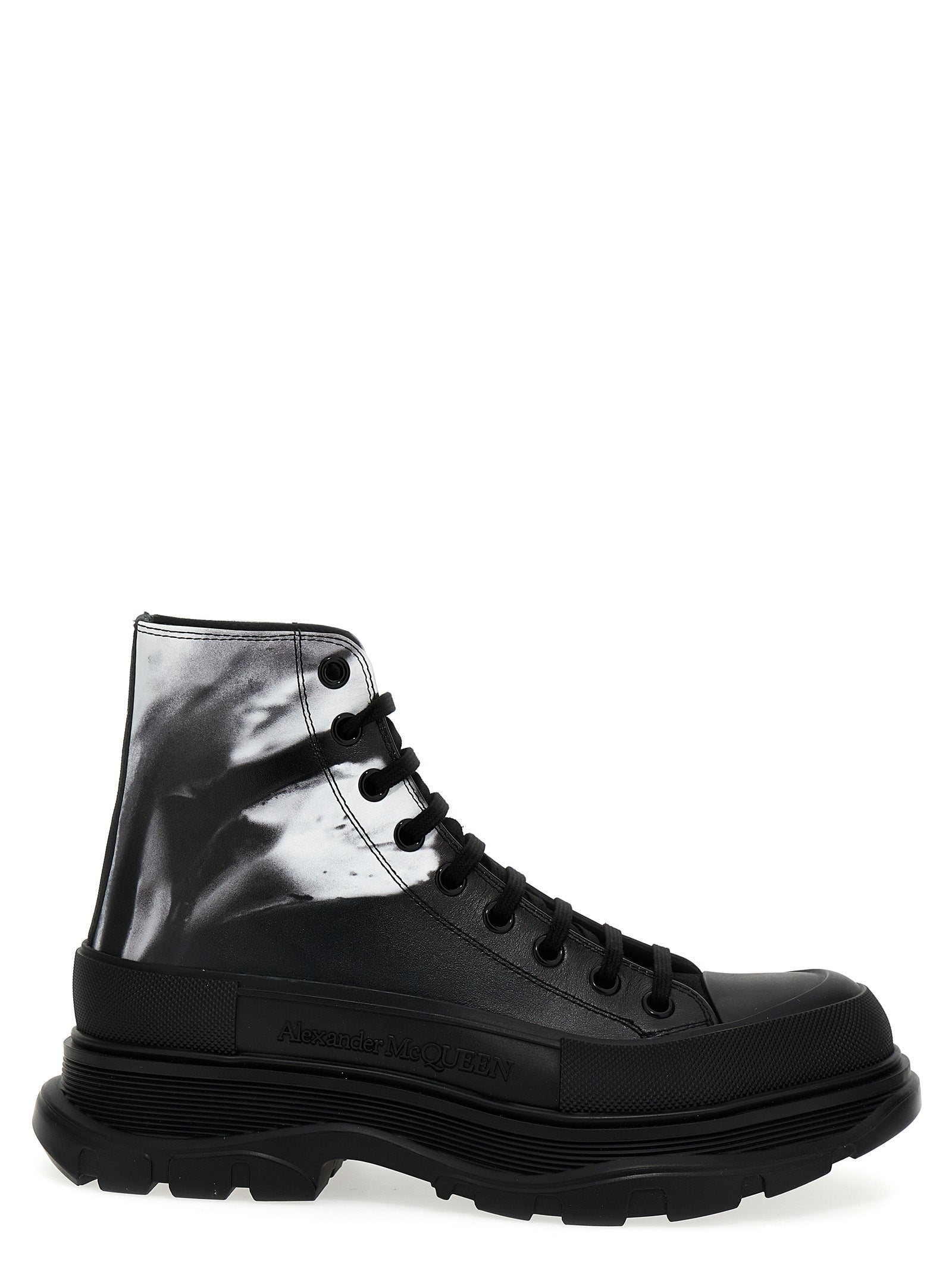 Alexander Mcqueen-Tread Slick Solarised Flower Ankle Boots Stivali E Stivaletti Bianco/Nero-Uomo