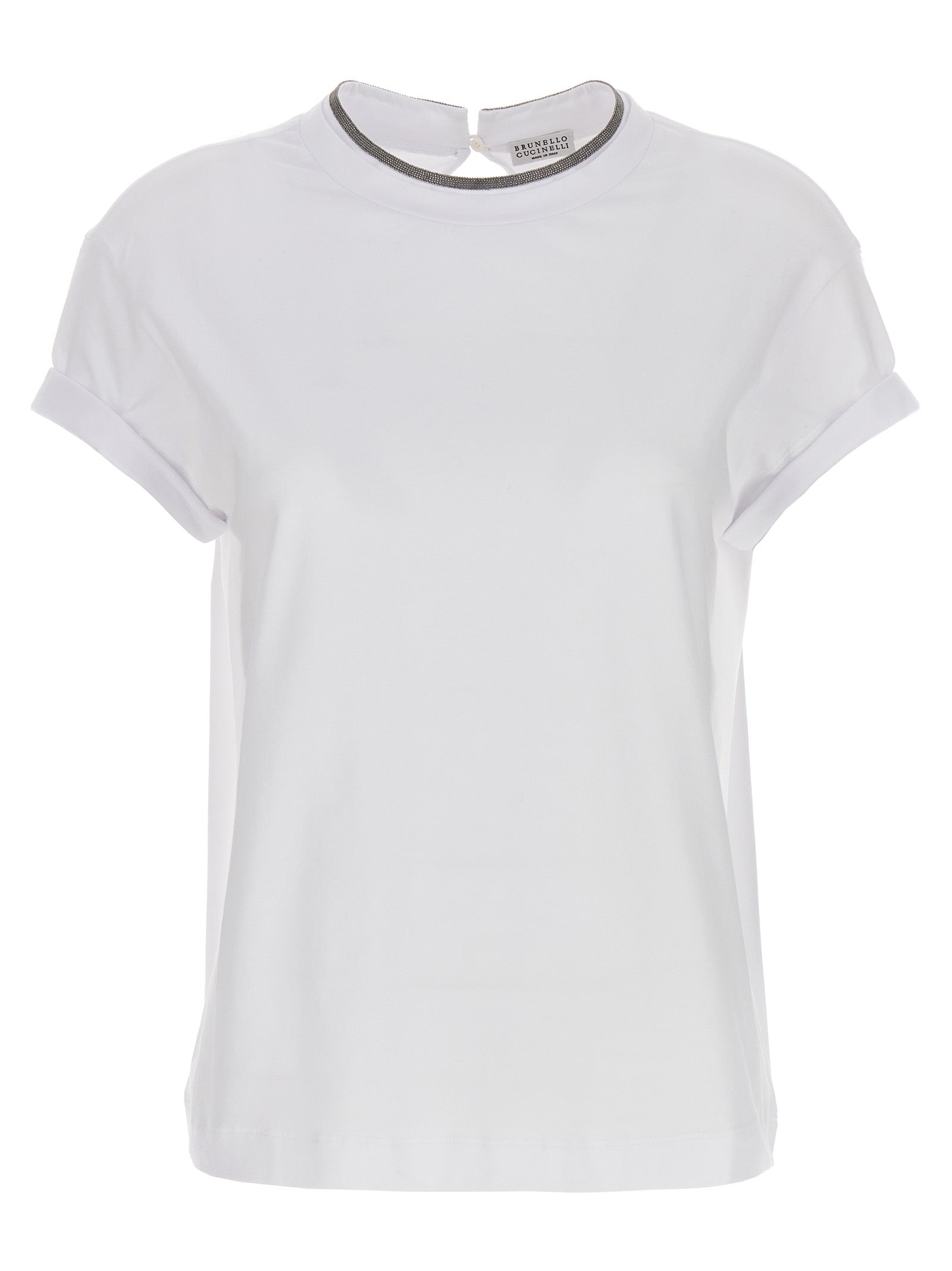 Brunello Cucinelli-Monile T Shirt Bianco-Donna