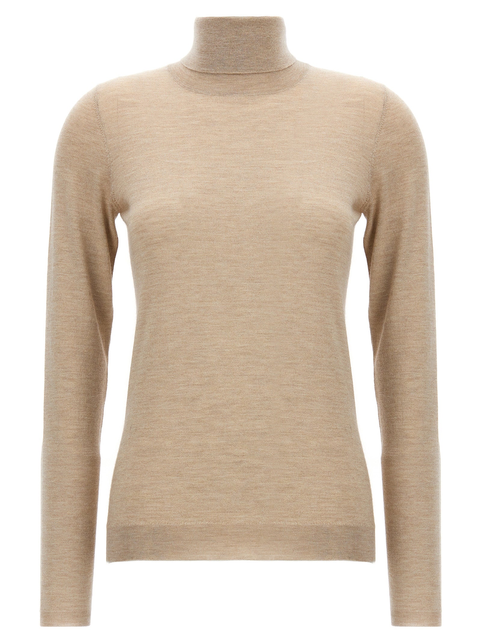 Brunello Cucinelli-Glitter Turtleneck Sweater Maglioni Beige-Donna