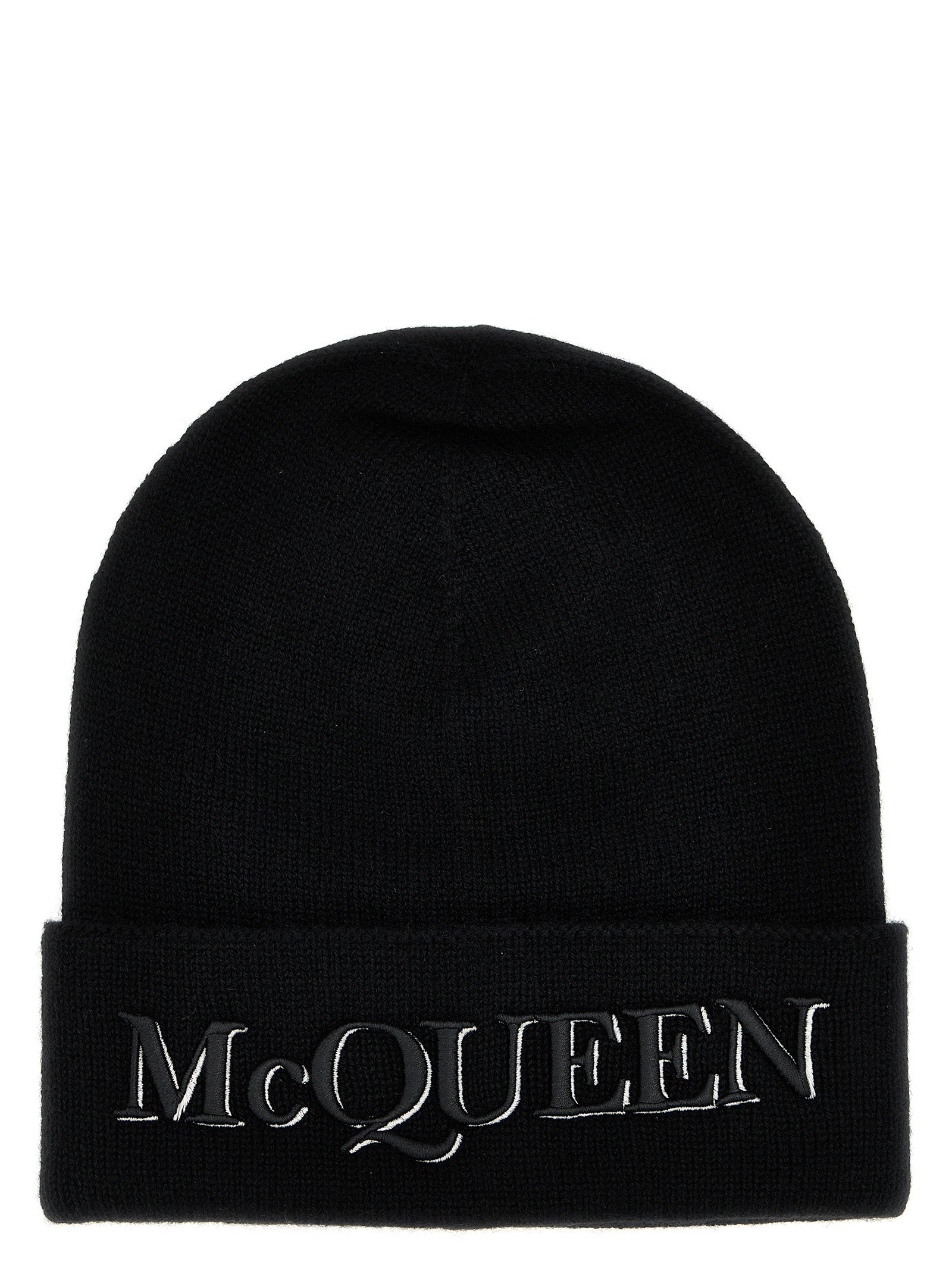 Alexander Mcqueen-Logo Embroidered Beanie Cappelli Nero-Uomo