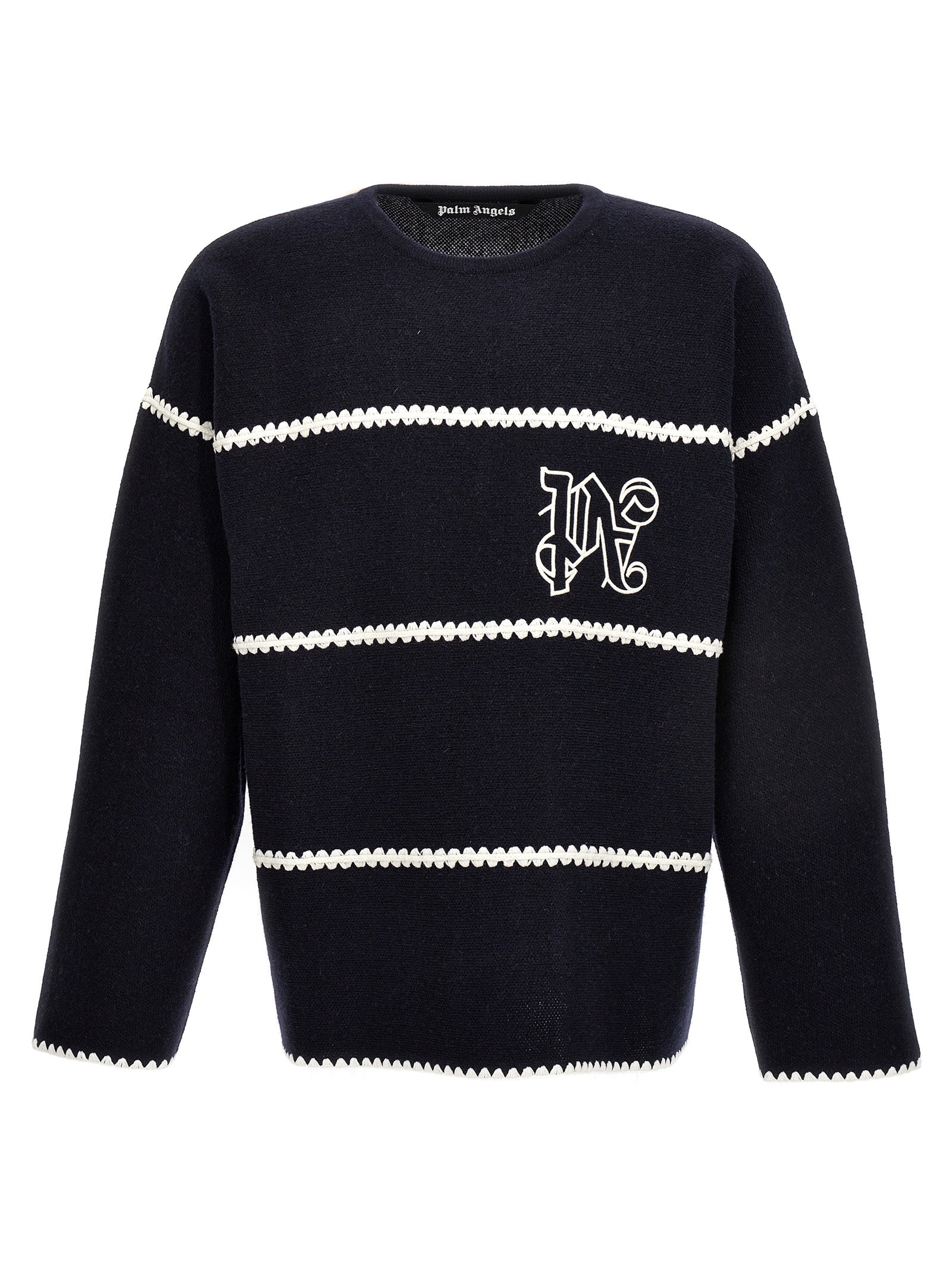 Palm Angels-Pa Monogram Striped Sweater Maglioni Blu-Uomo