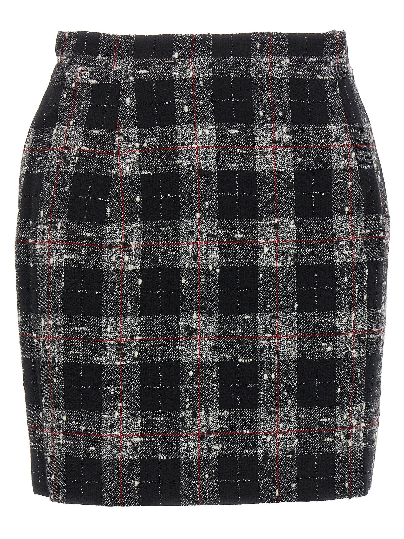 Alessandra Rich-Check Wool Skirt Gonne Nero-Donna