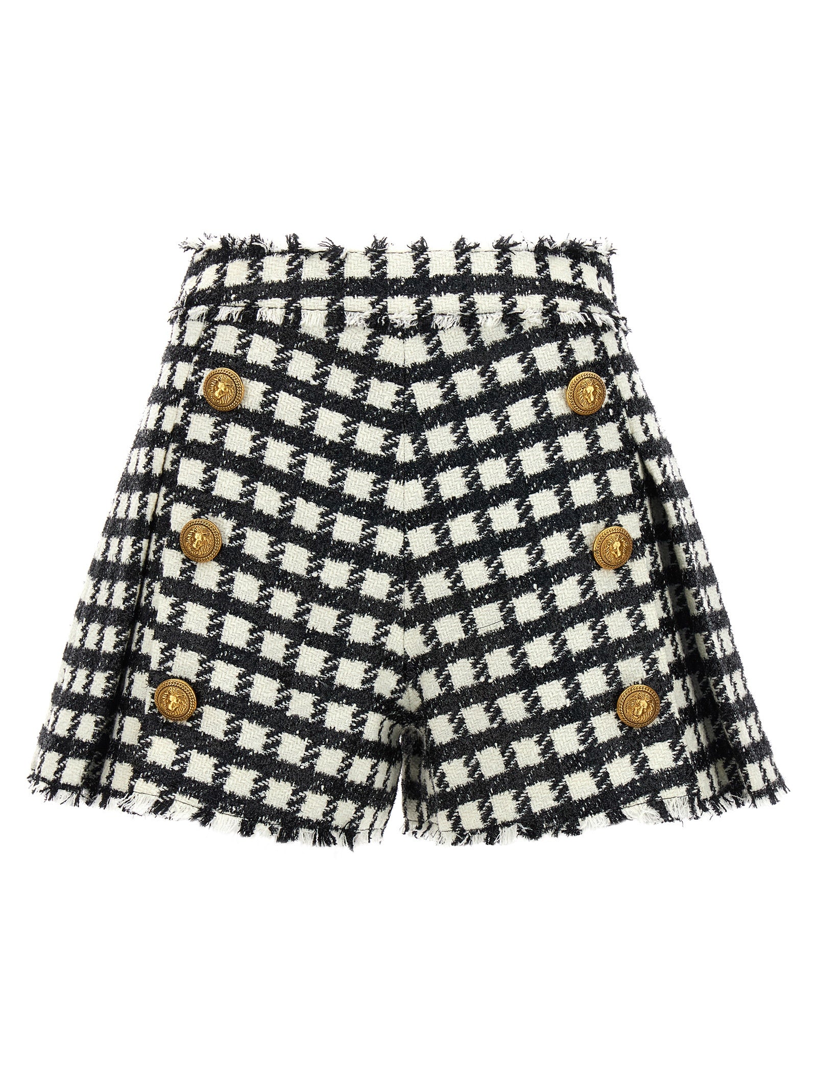 Balmain-Tweed Shorts Bermuda, Short Bianco/Nero-Donna