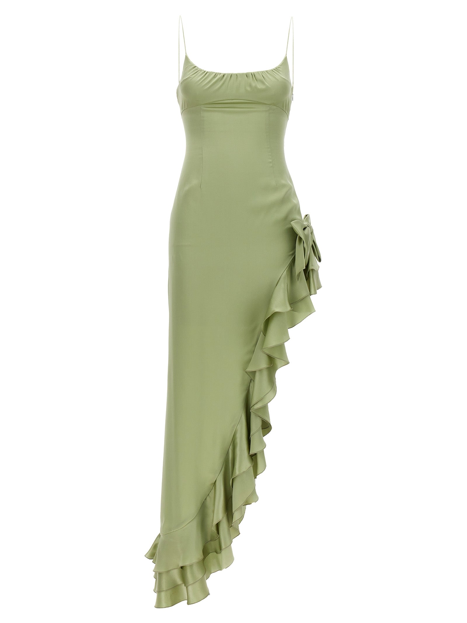 Alessandra Rich-Dress Long Ruffles Bow Abiti Verde-Donna