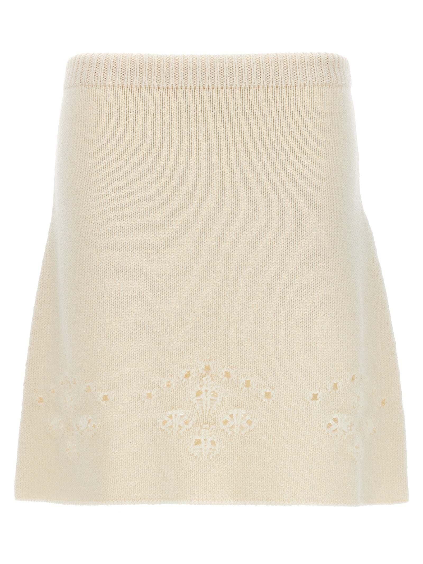 Chloé-Openwork Embroidery Skirt Gonne Bianco-Donna