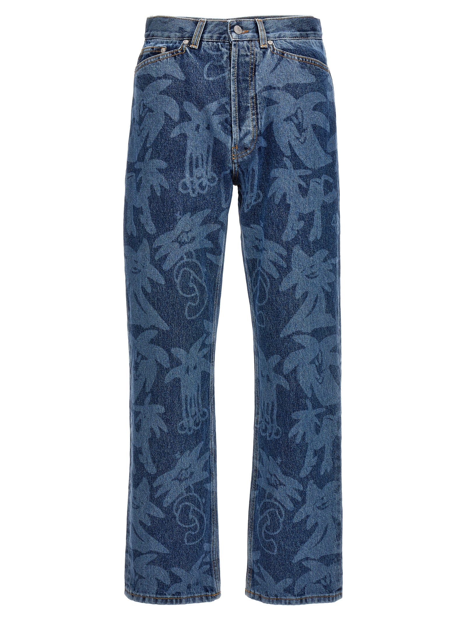 Palm Angels-Palmity Allover Laser Jeans Blu-Uomo