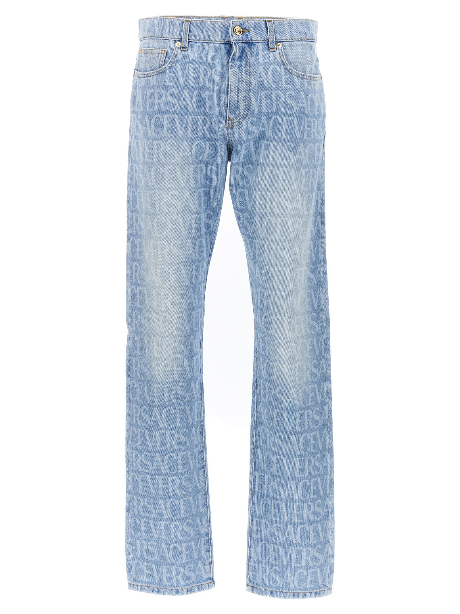 Versace-Versace Allover Jeans Celeste-Uomo