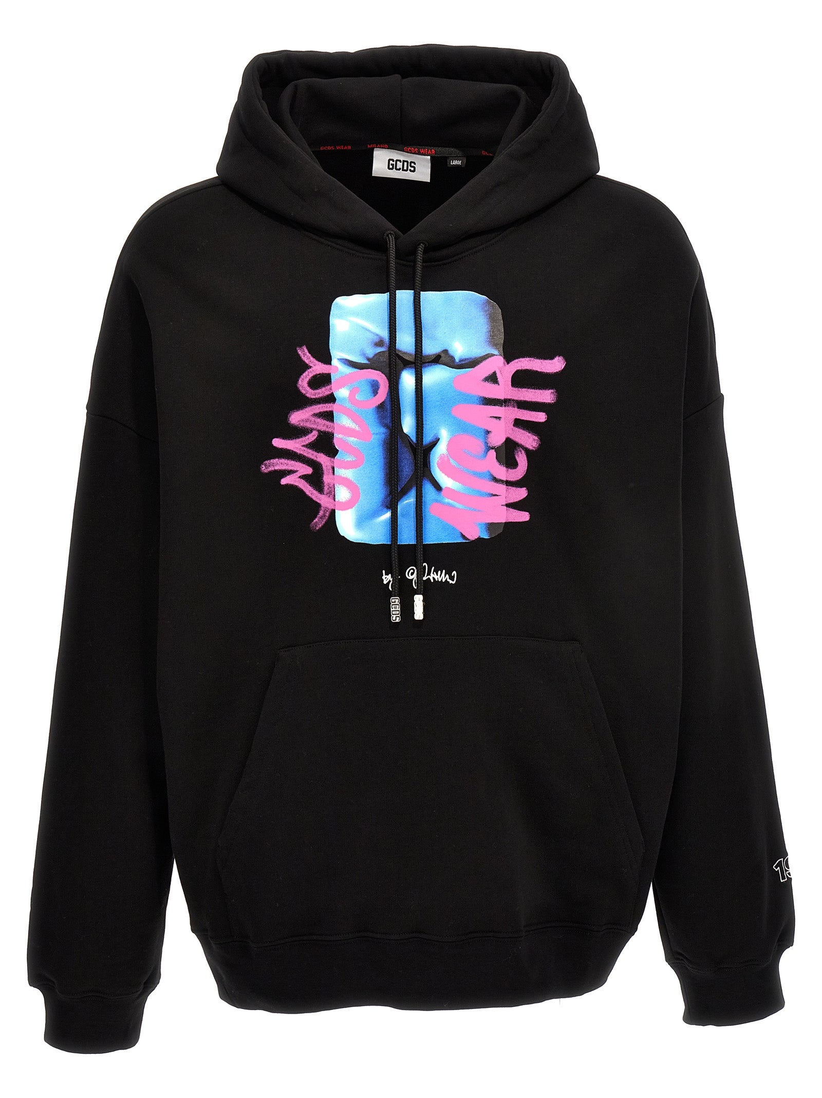 Gcds-Logo Print Hoodie Felpe Nero-Uomo