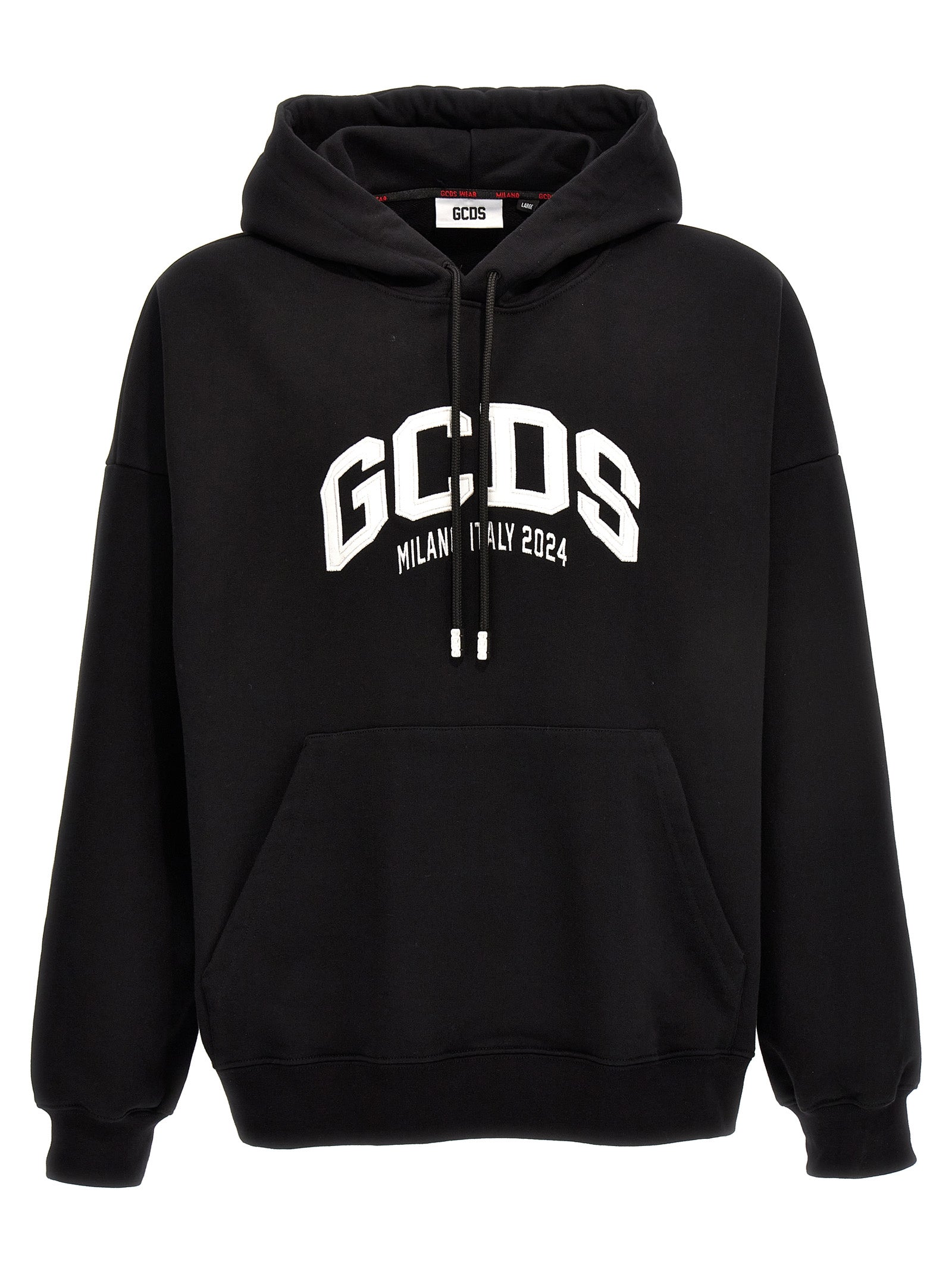 Gcds-Logo Embroidery Hoodie Felpe Bianco/Nero-Uomo