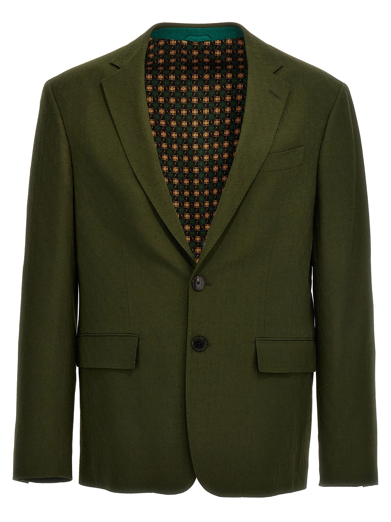 Etro-Jacquard Wool Blazer Jacket Giacche Verde-Uomo