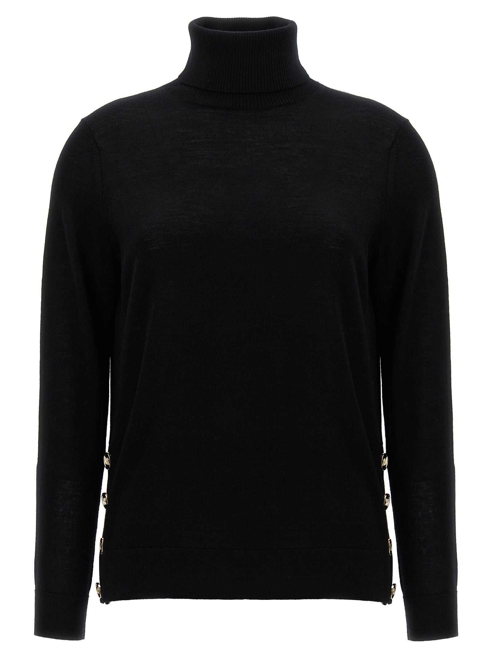 Michael Michael Kors-Logo Buttons Turtleneck Sweater Maglioni Nero-Donna