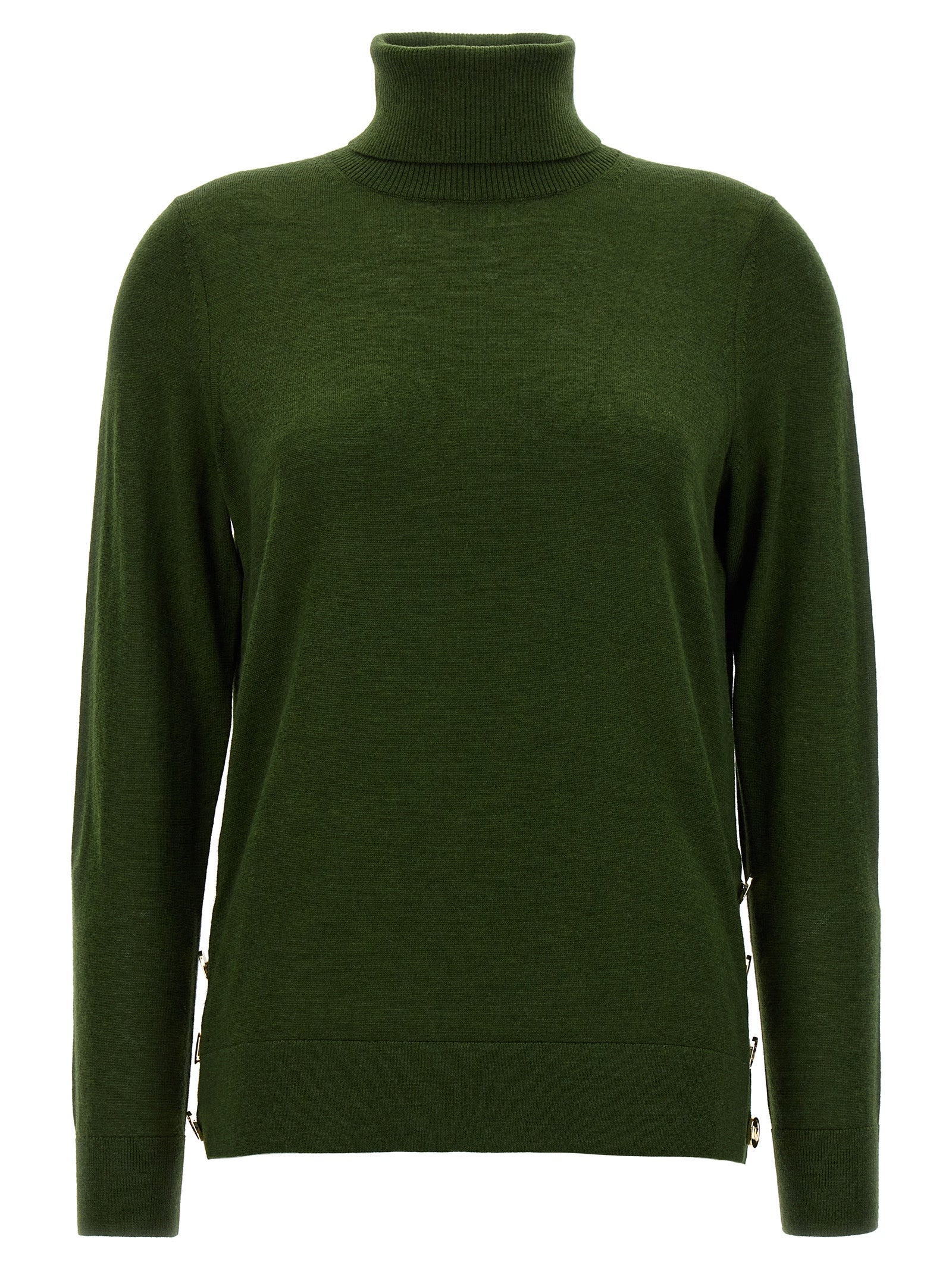 Michael Michael Kors-Logo Buttons Turtleneck Sweater Maglioni Verde-Donna