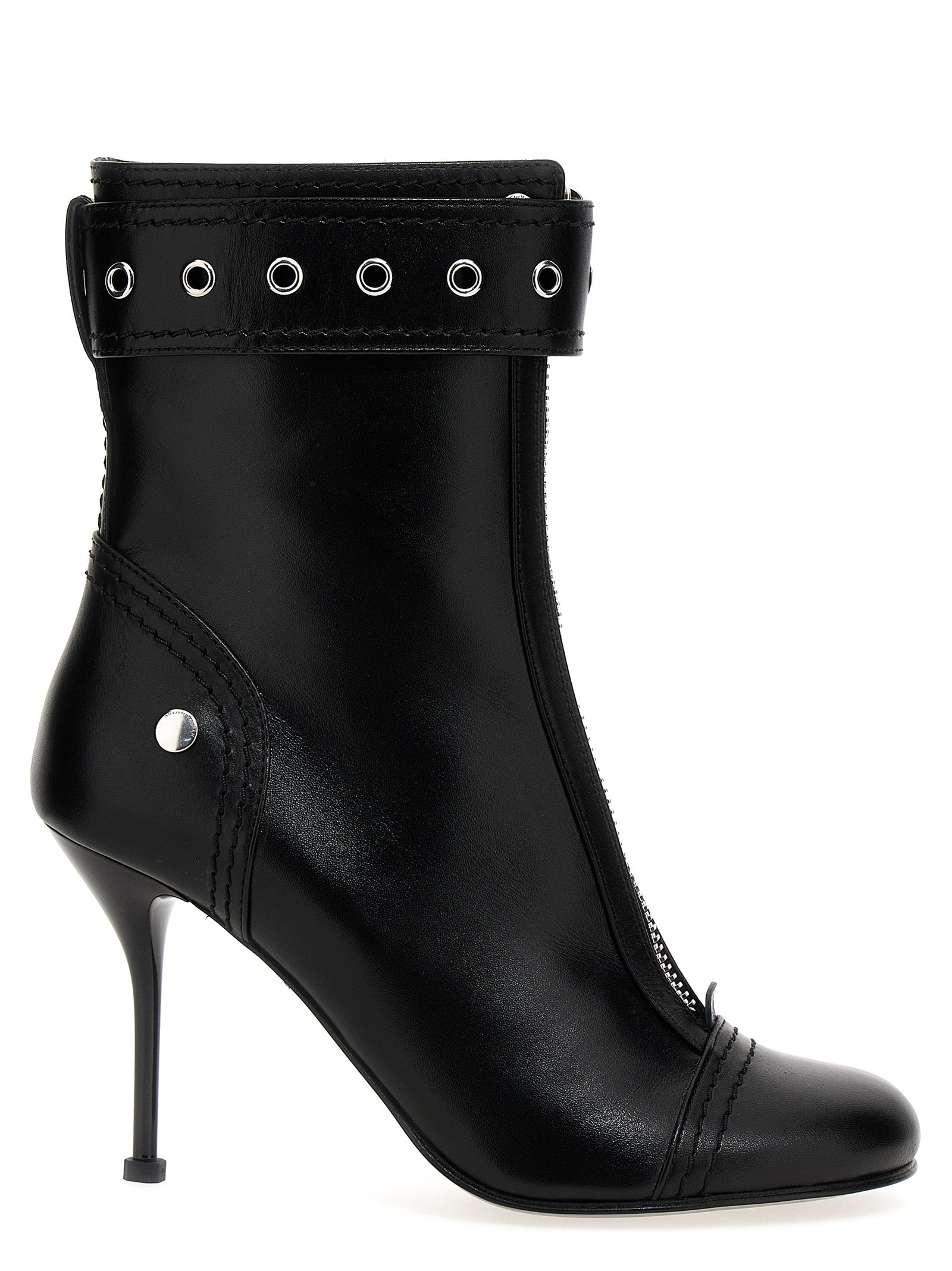 Alexander Mcqueen-Buckle Ankle Boots Stivali E Stivaletti Nero-Donna