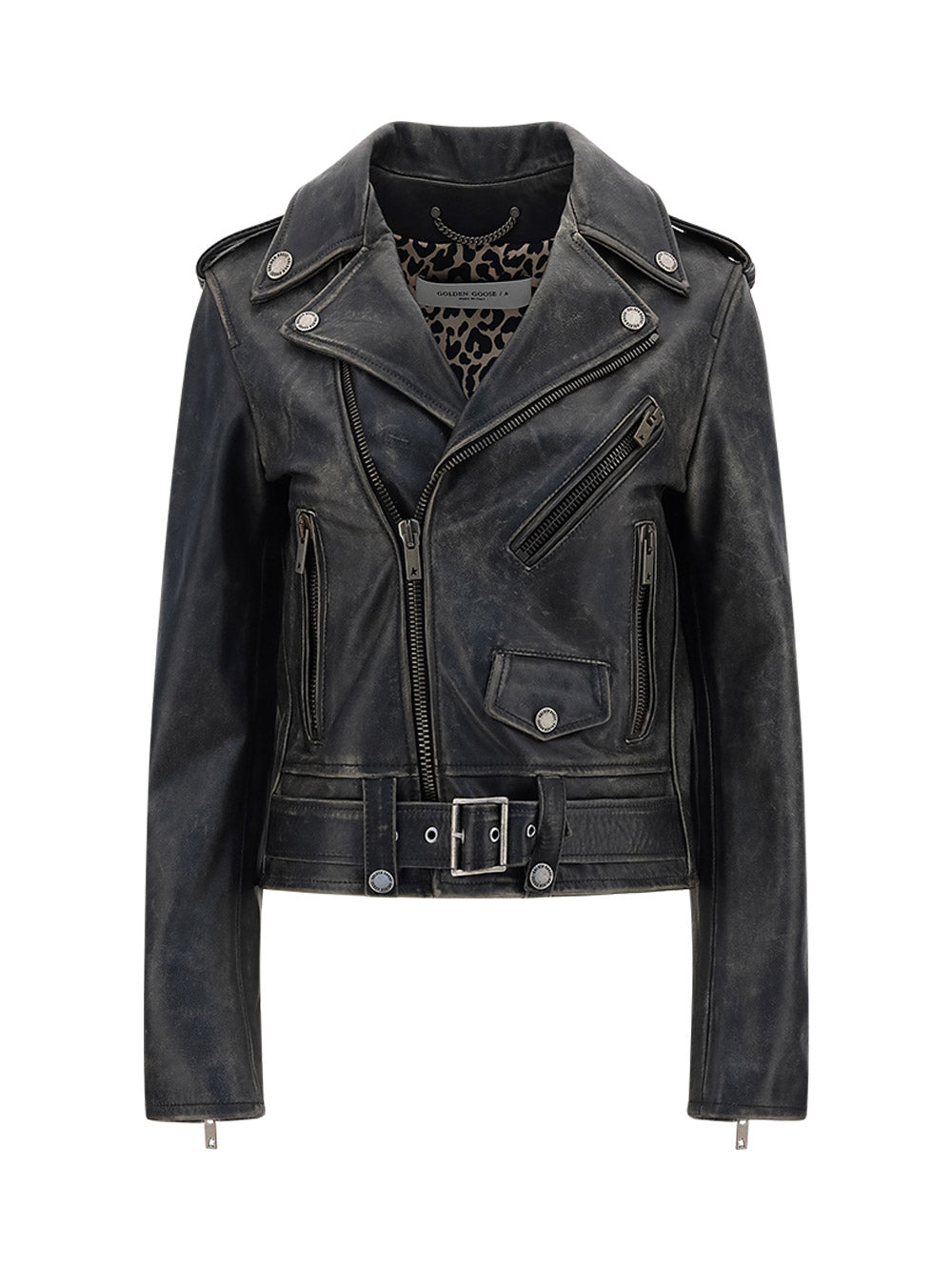 Golden Goose-Giubbino biker Slim Fit in pelle-Donna