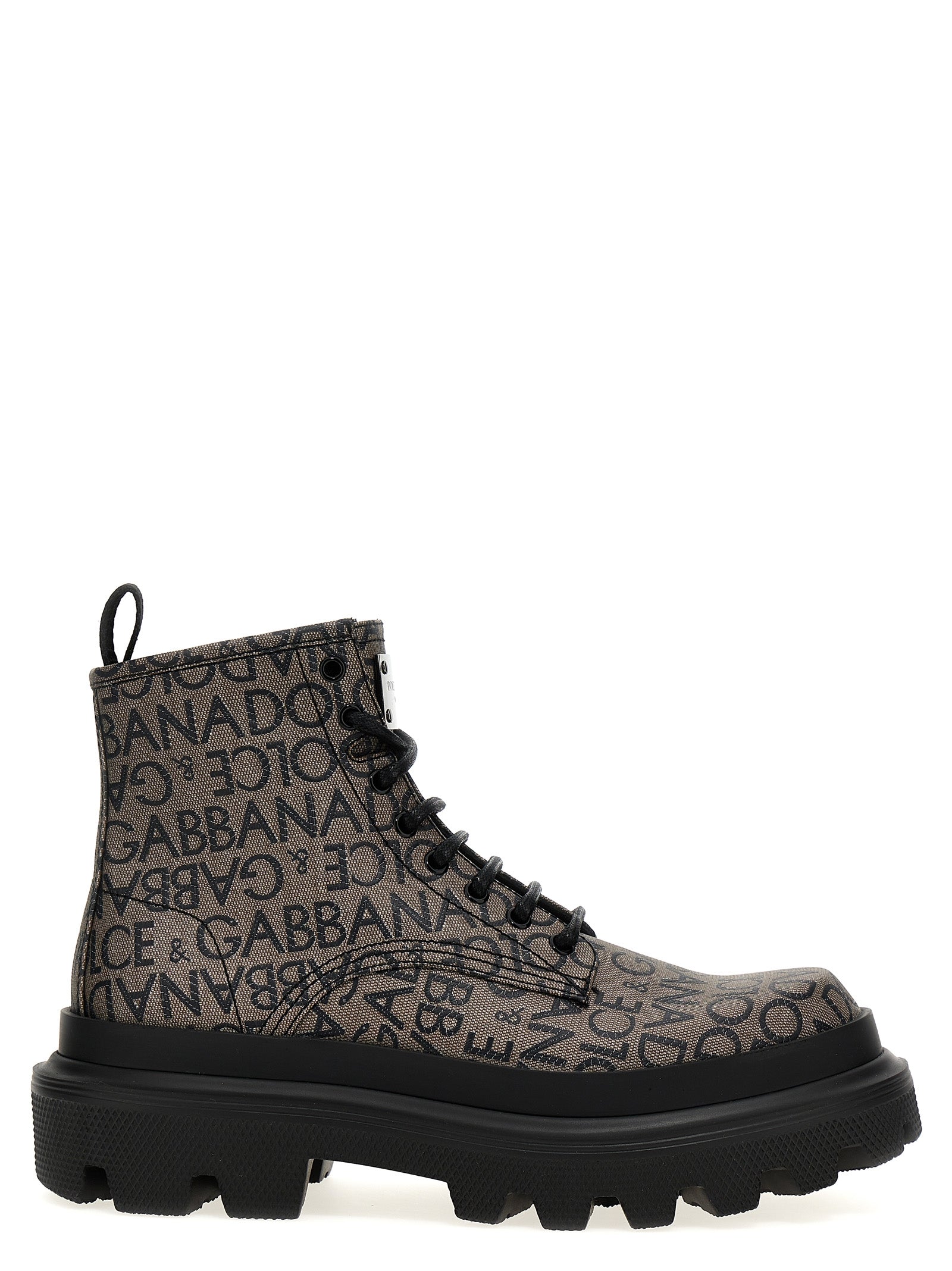 Dolce & Gabbana-Jacquard Logo Combat Boots Stivali E Stivaletti Grigio-Uomo