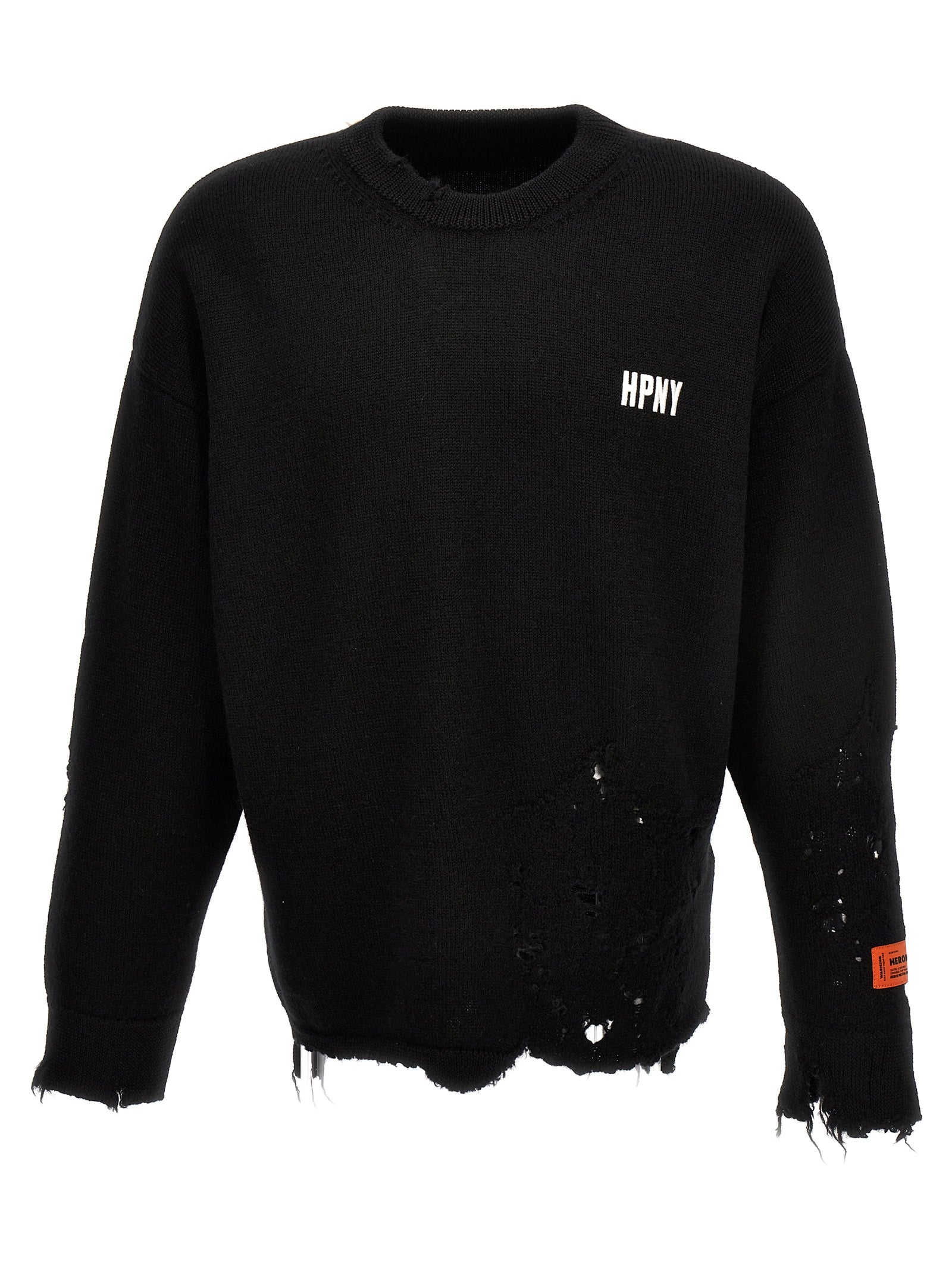 Heron Preston-Shredded Knit Sweater Felpe Nero-Uomo