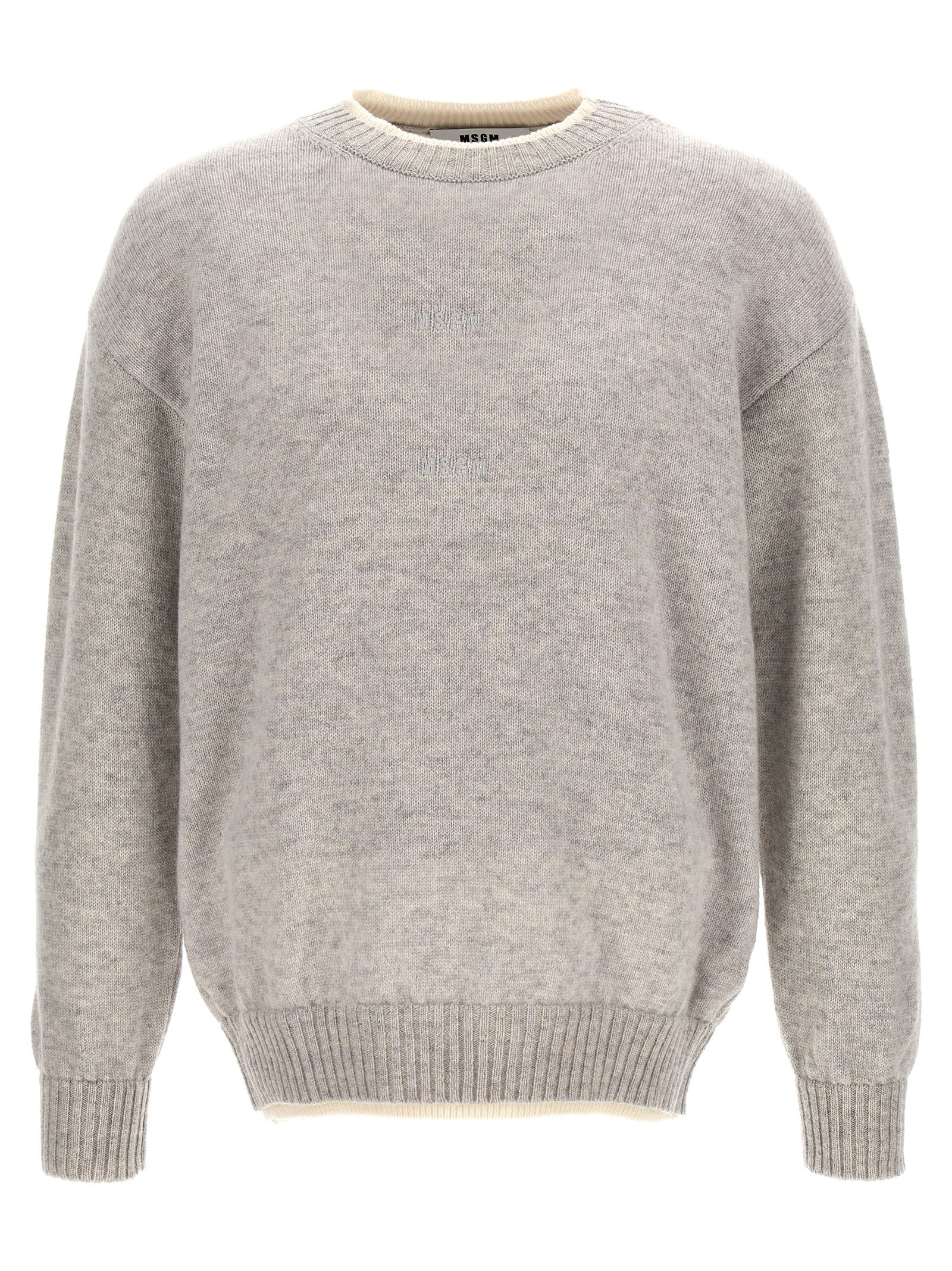 Msgm-Logo Embroidery Sweater Maglioni Grigio-Uomo