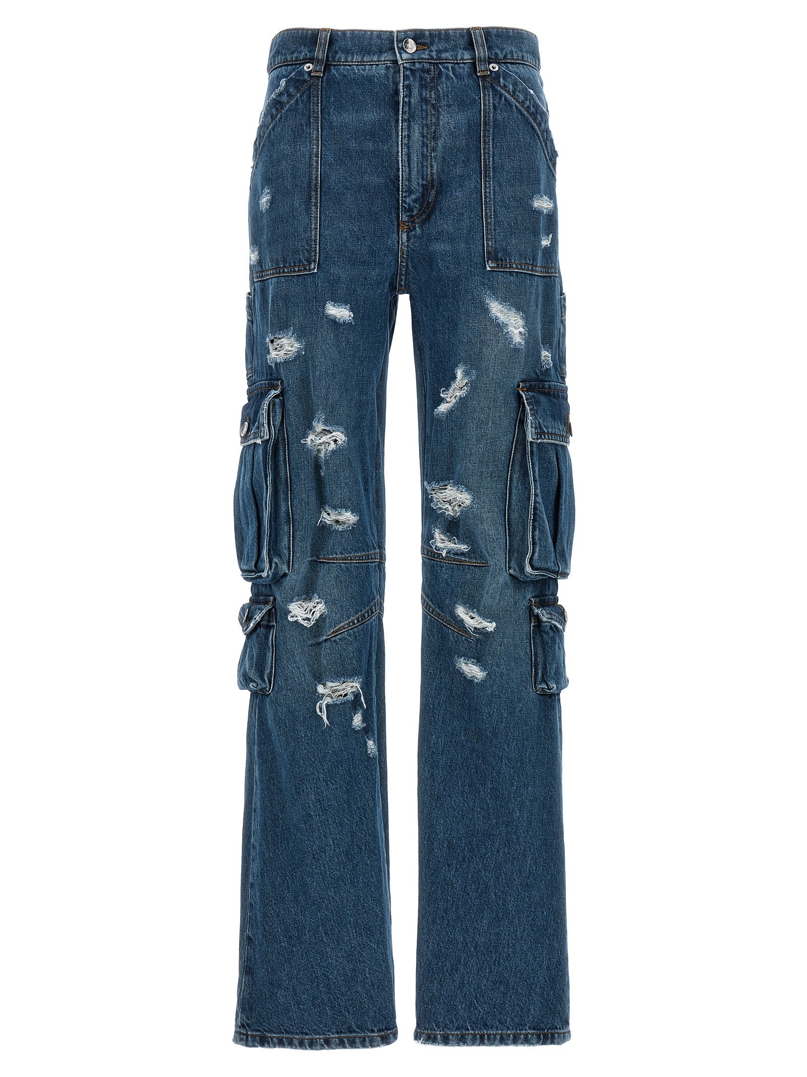 Dolce & Gabbana-Used Effect Cargo Jeans Blu-Donna