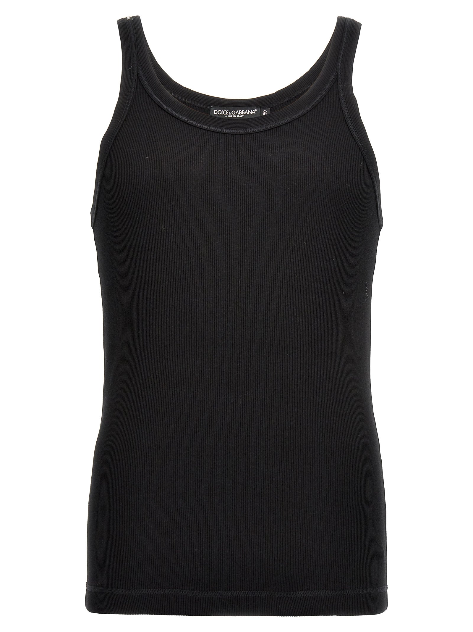 Dolce & Gabbana-Ribbed Tank Top Top Nero-Uomo