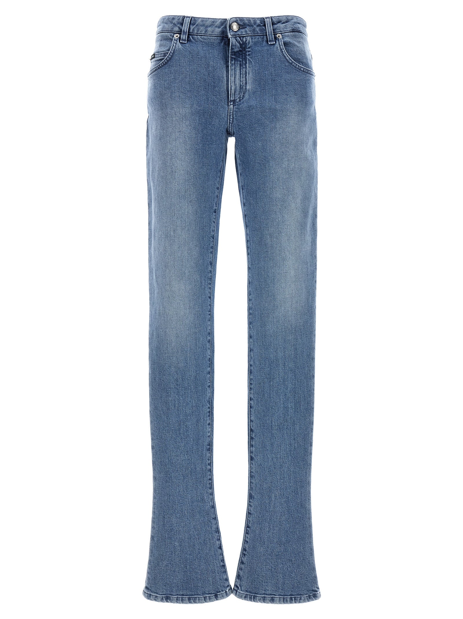 Dolce & Gabbana-Logo Plaque Jeans Celeste-Donna