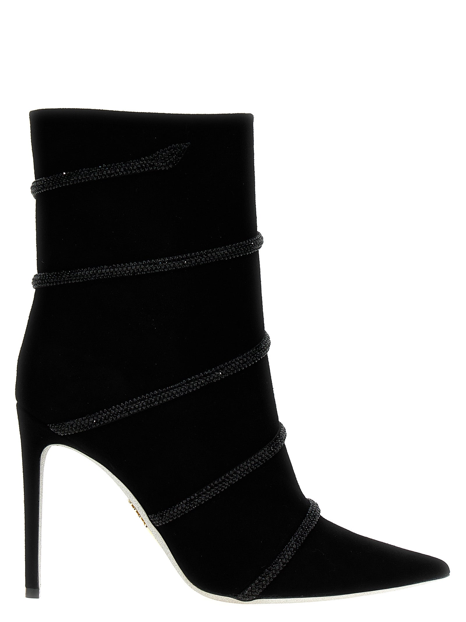 René Caovilla-Suede Rhinestone Ankle Boots Stivali E Stivaletti Nero-Donna