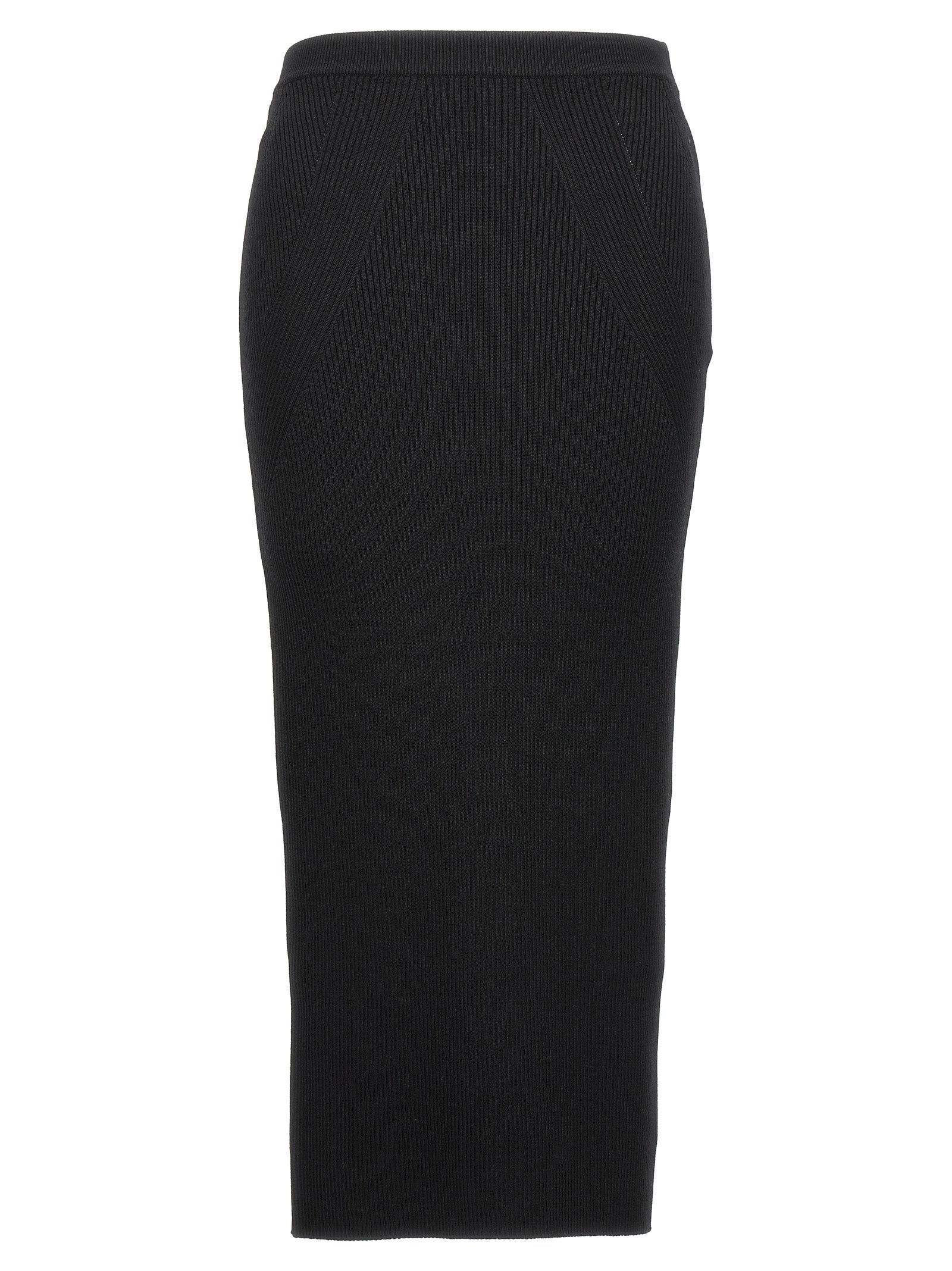 Alexander Mcqueen-Ribbed Midi Skirt Gonne Nero-Donna