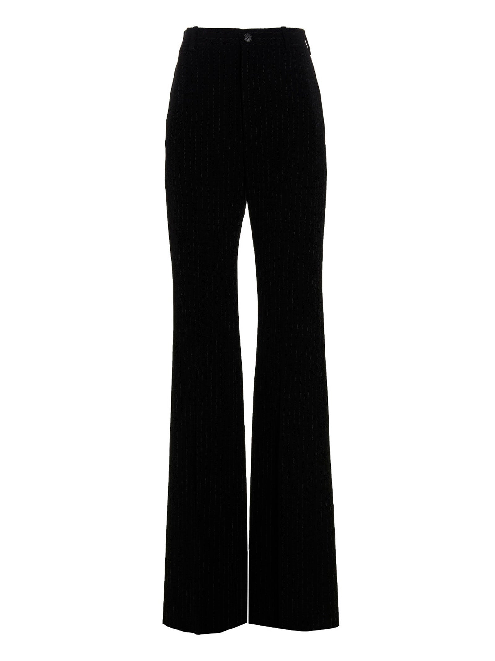 Balenciaga-Twill Pin Stripe Pantaloni Bianco/Nero-Donna