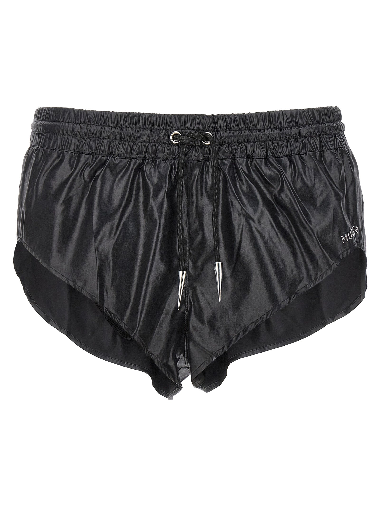 Mugler-Shiny Effect Fabric Swimsuit Shorts Bermuda, Short Nero-Donna