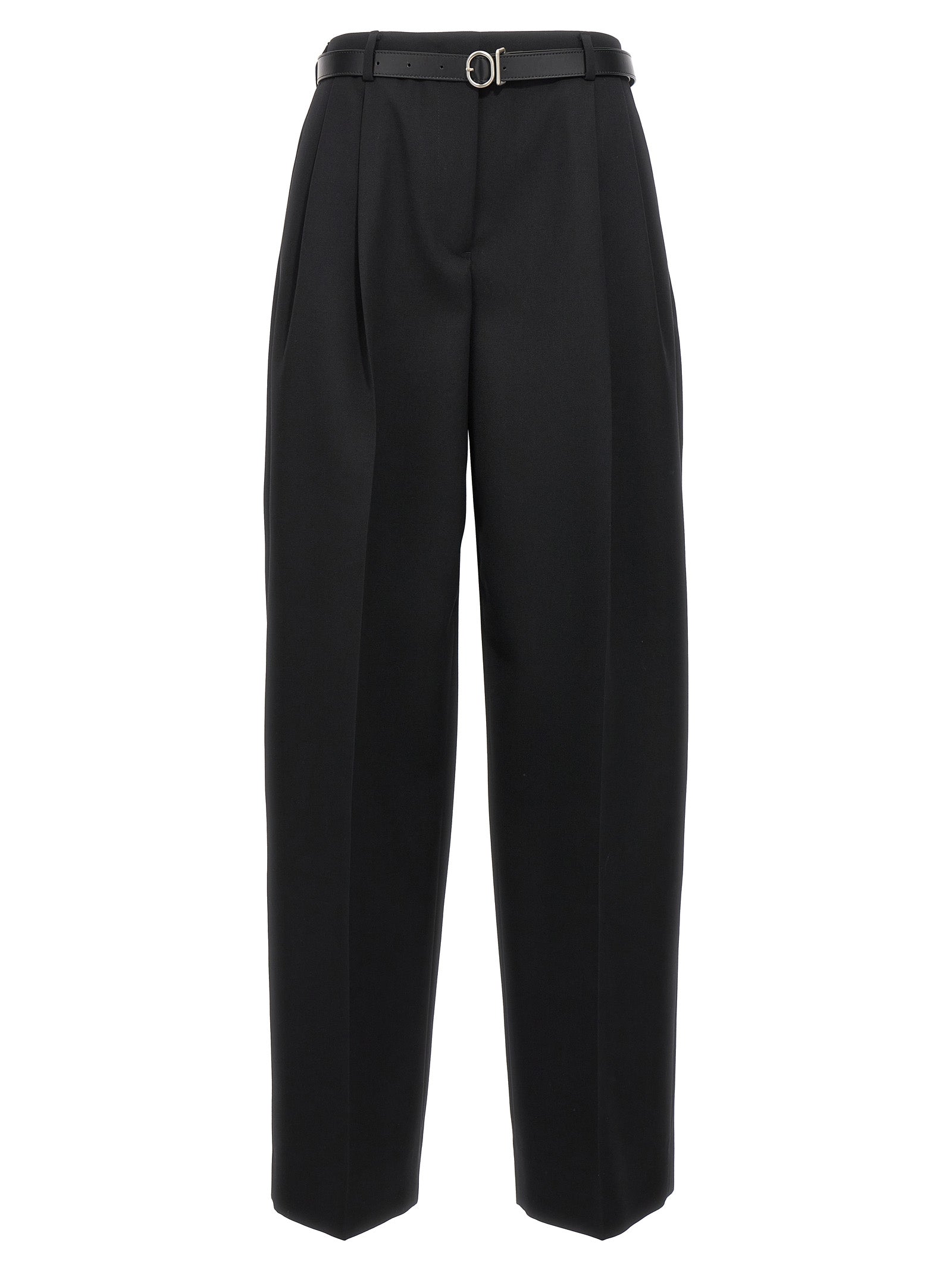 Jil Sander-Wool Pences Pantaloni Nero-Donna