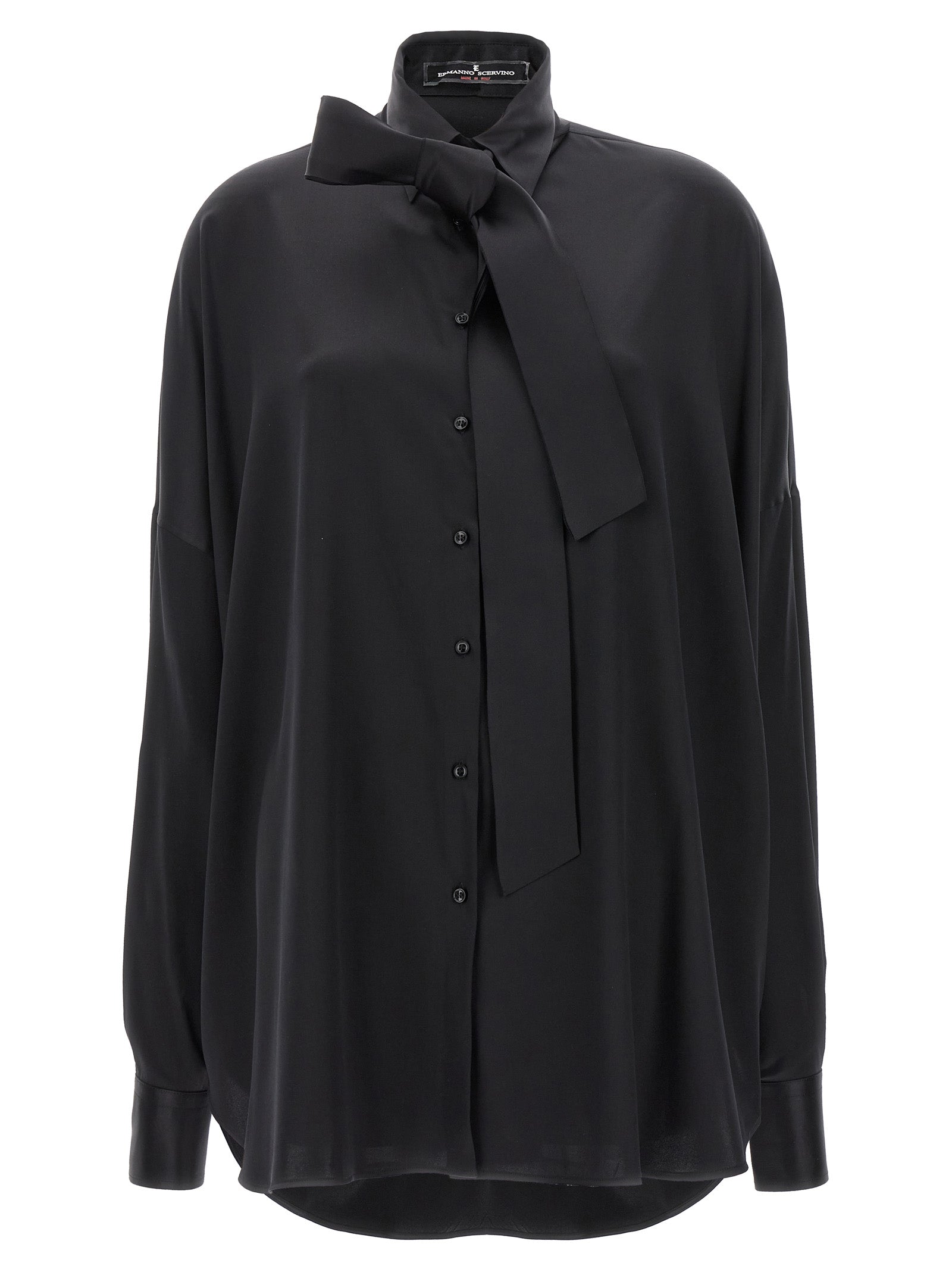 Ermanno Scervino-Pussy-Bow Silk Shirt Camicie Nero-Donna