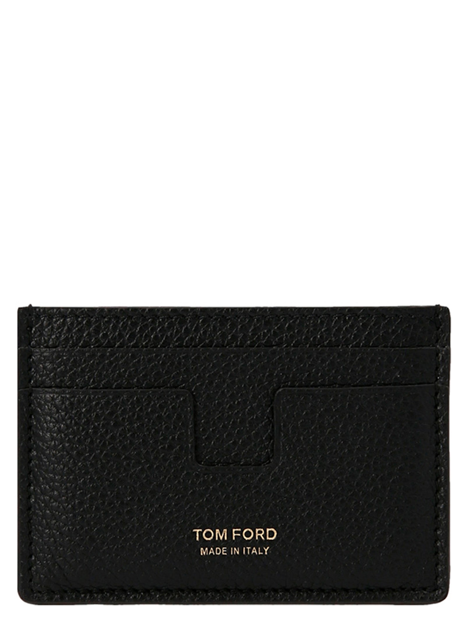 Tom Ford-Logo Leather Card Holder Portafogli Nero-Uomo