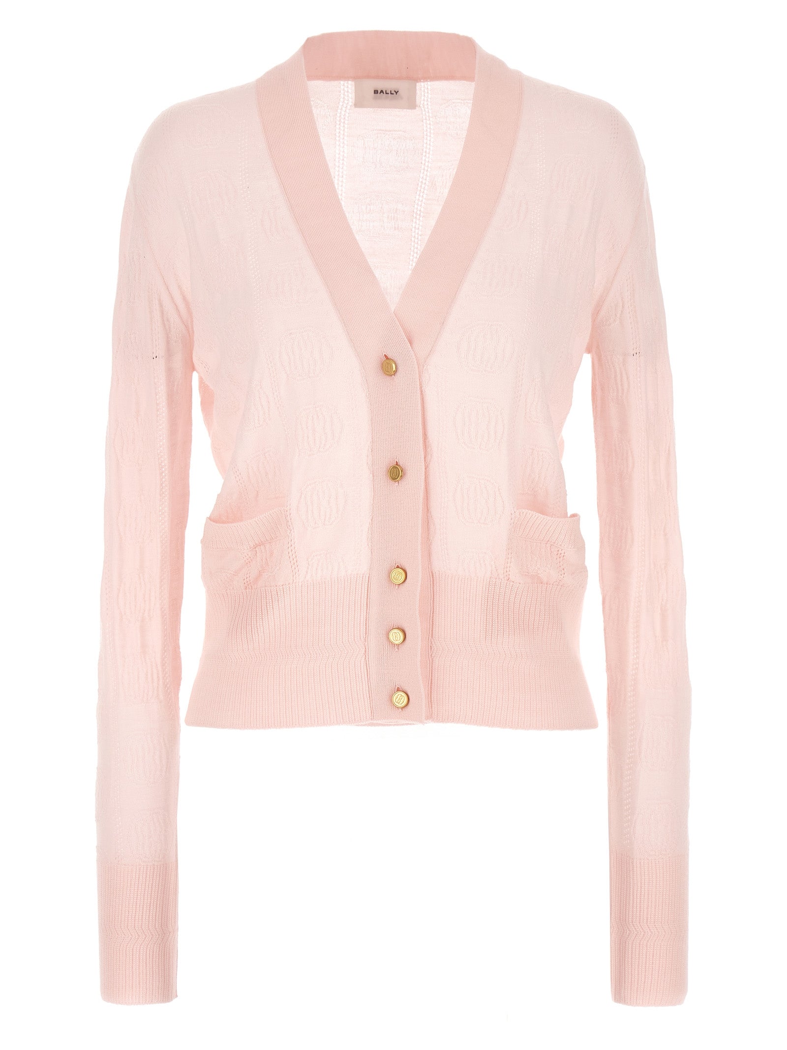 Bally-Logo Intarsia Cardigan Maglioni Rosa-Donna