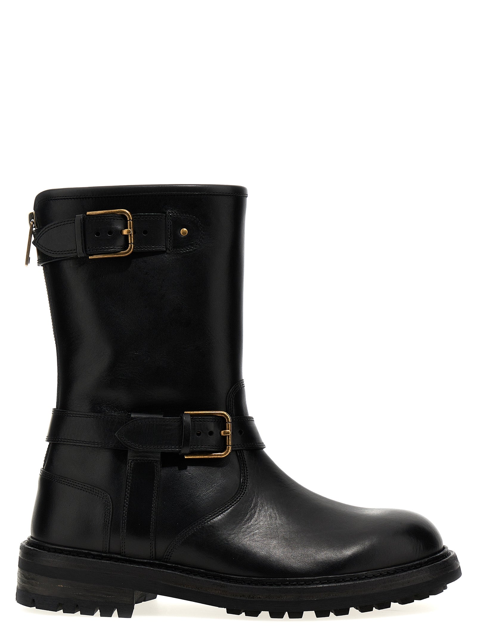 Dolce & Gabbana-Leather Boots Stivali E Stivaletti Nero-Uomo