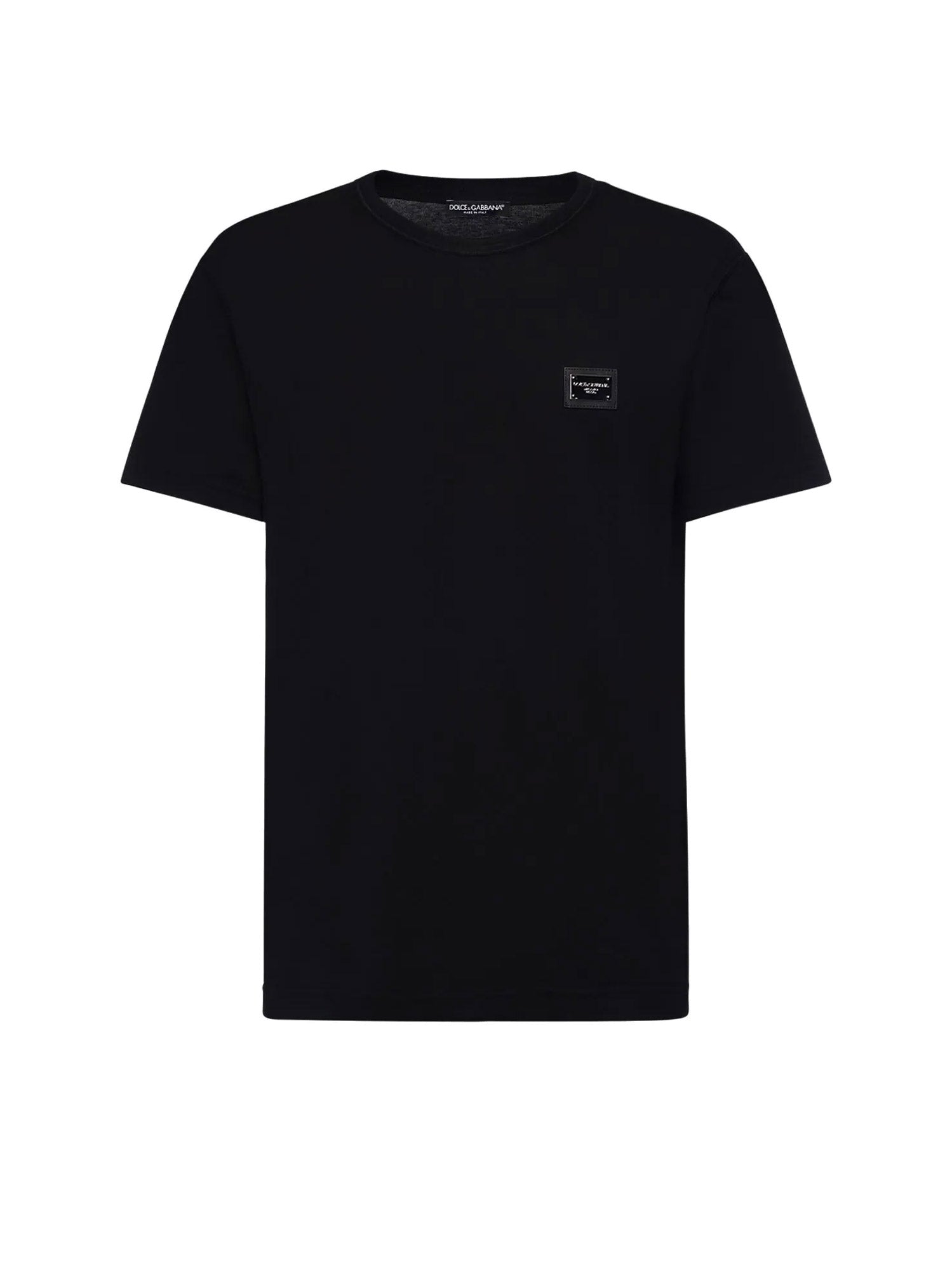 Dolce & Gabbana-T-shirt in cotone con patch logo in metallo-Uomo