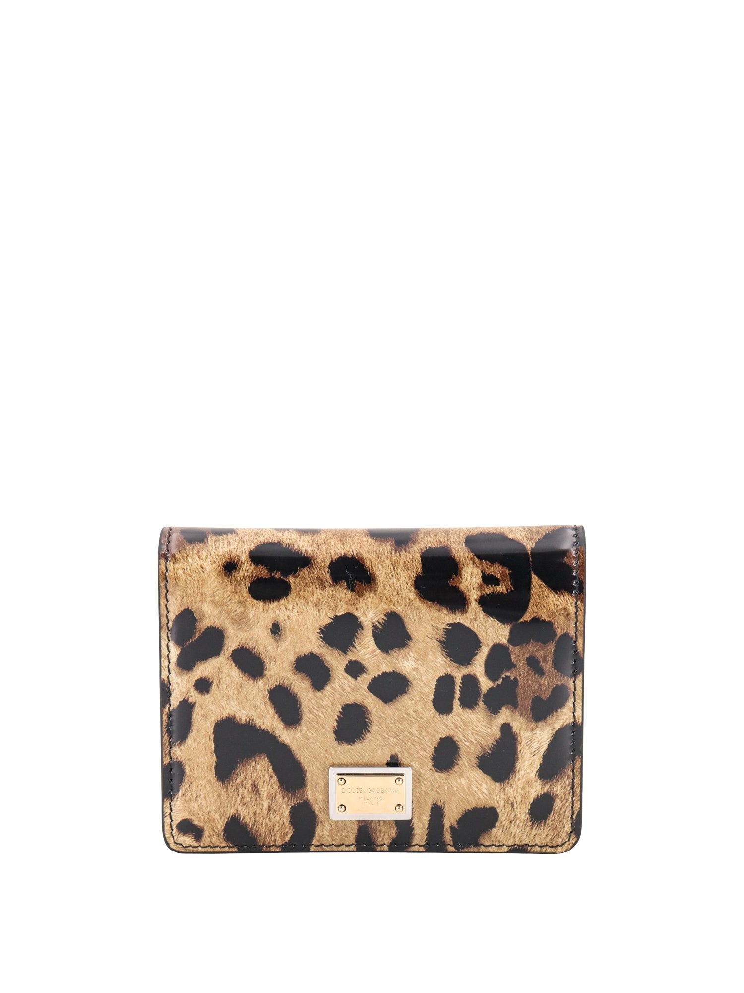 Dolce & Gabbana-Portafoglio in pelle lucida con stampa animalier e patch logo-Donna