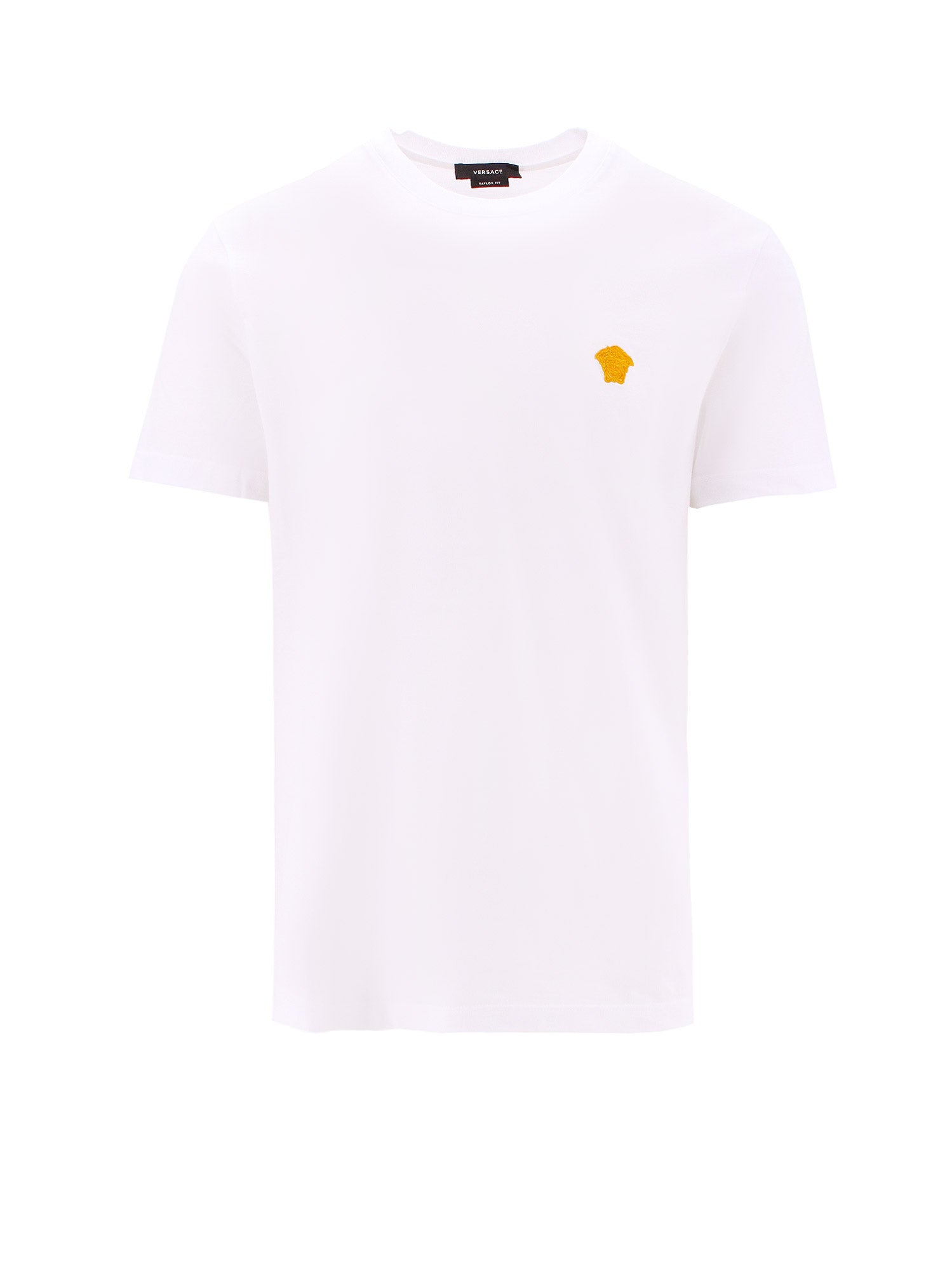 Versace-T-shirt in cotone con logo ricamato frontale-Uomo