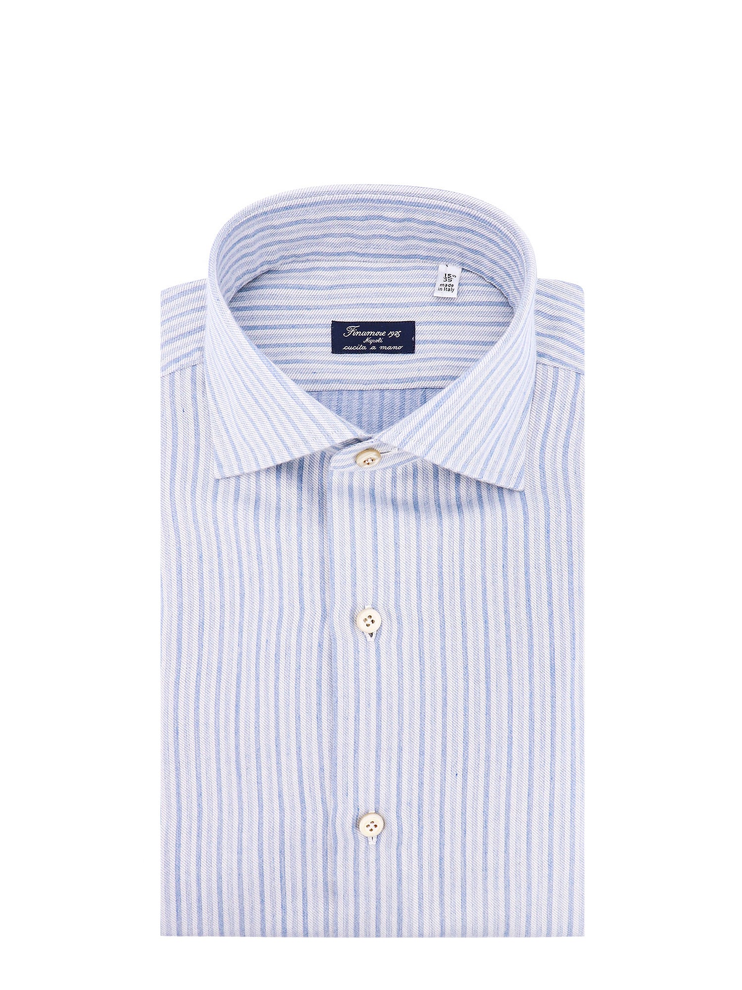 Finamore-Camicia a righe in cotone e cashmere-Uomo