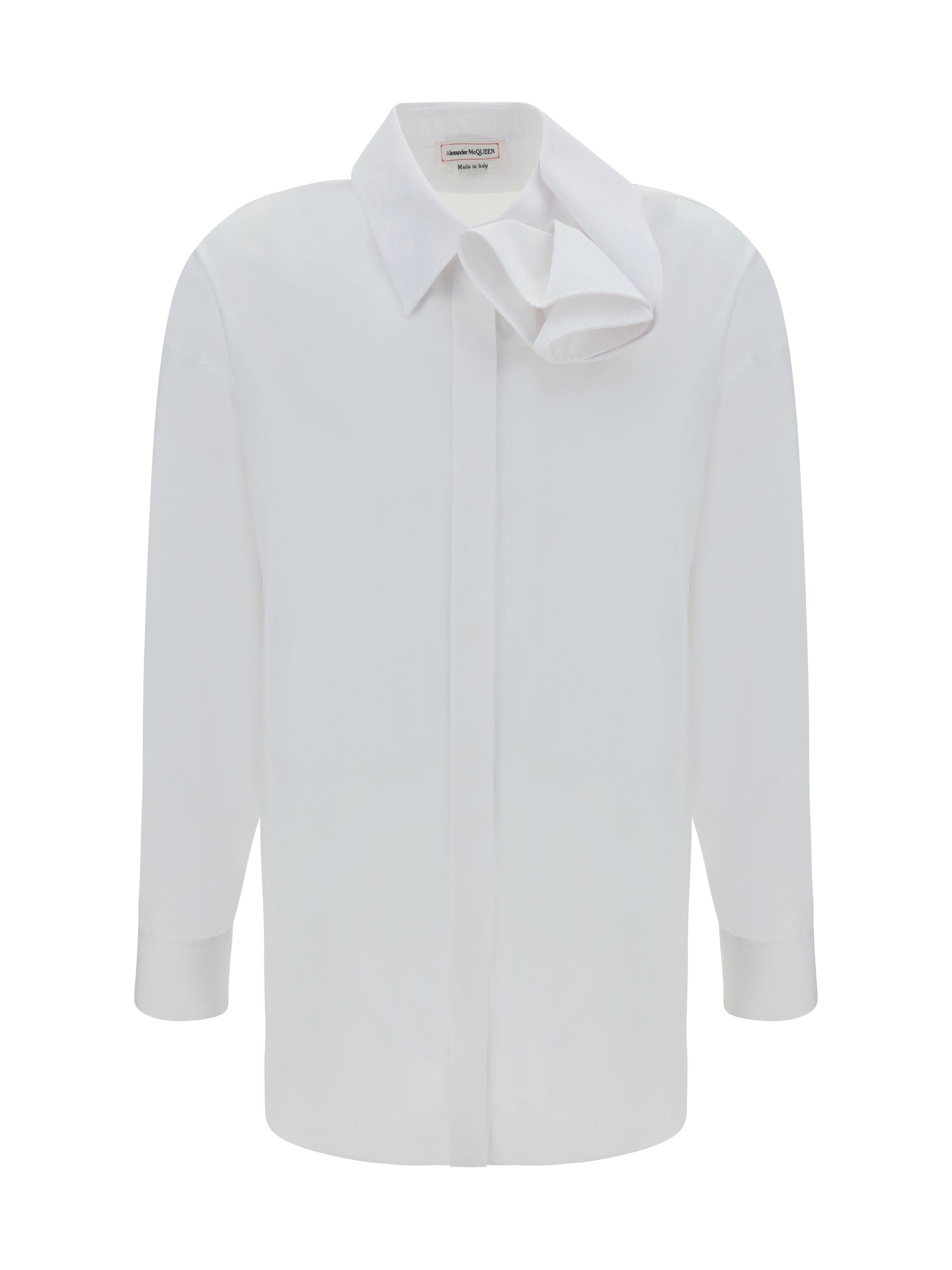 Alexander McQueen-Camicia in cotone con rouches frontale-Donna