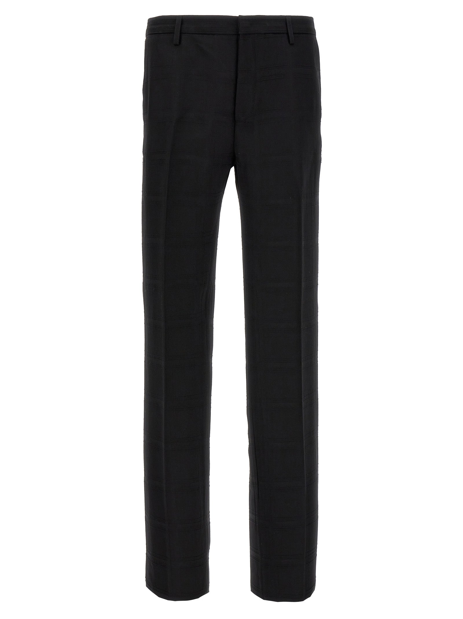 Etro-Check Wool Trousers Pantaloni Nero-Uomo