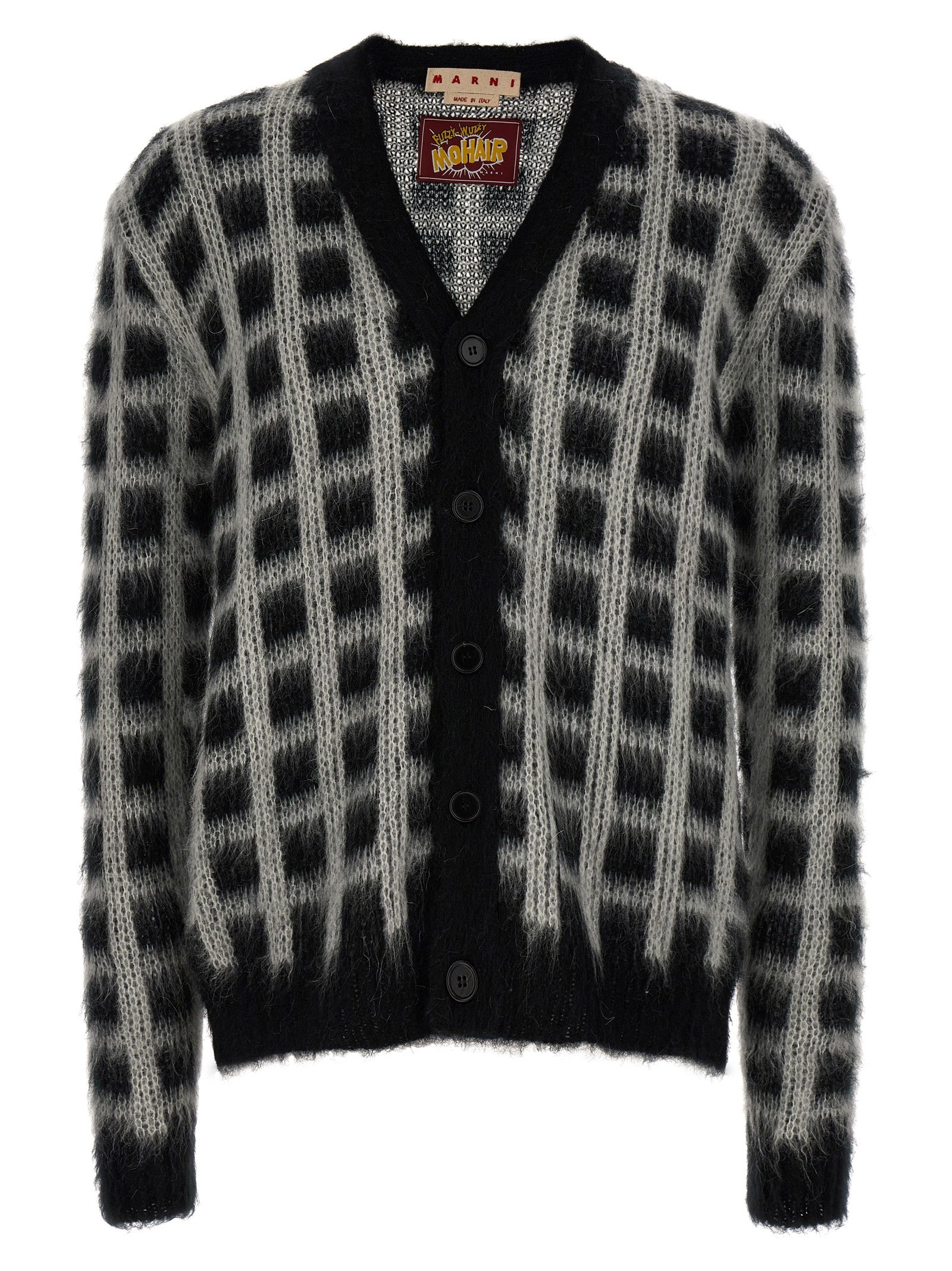 Marni-Brushed Check Fuzzy Wuzzy Maglioni Bianco/Nero-Uomo